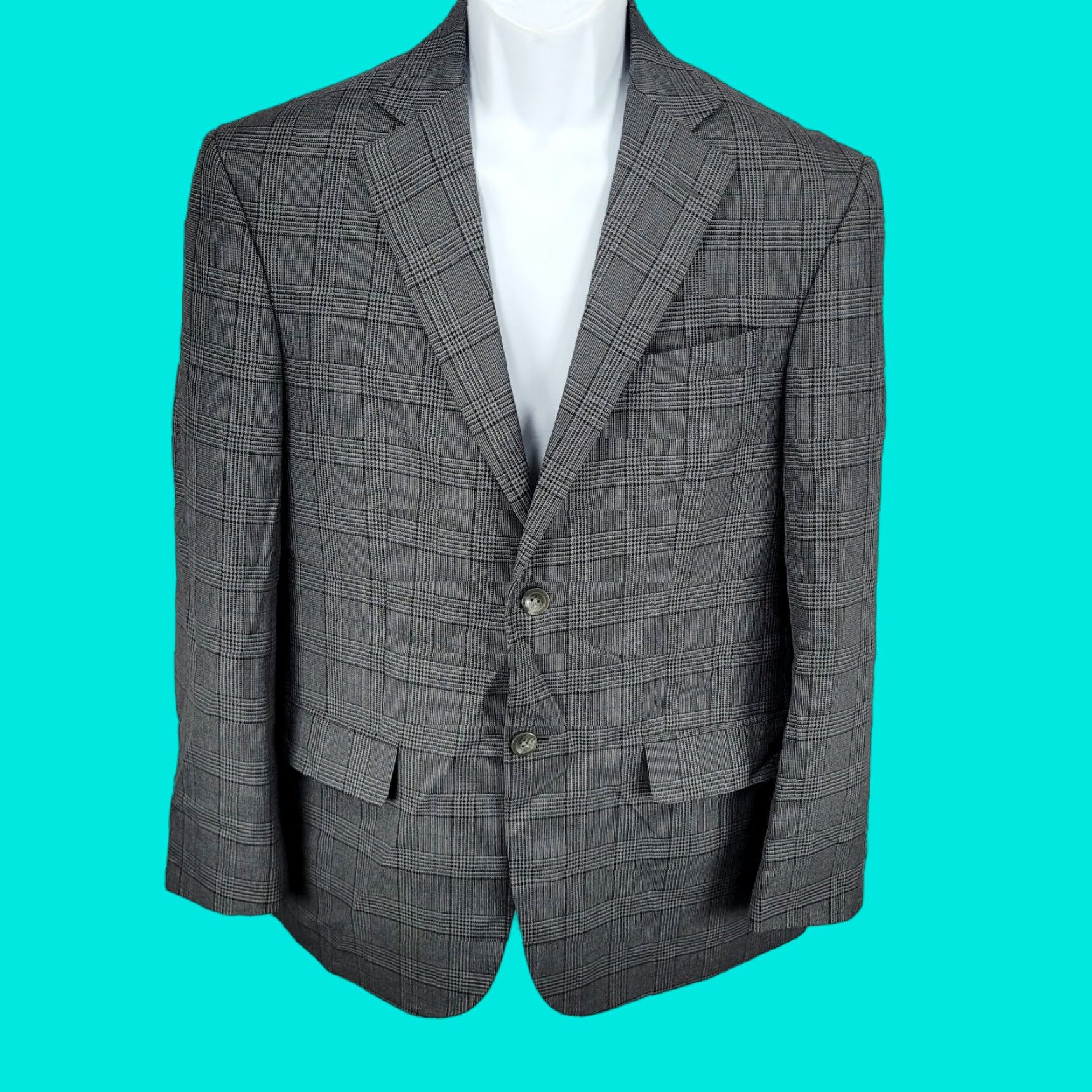 Geoffrey Beene VINTAGE Geoffrey Beene Grey Check Sport Coat Blazer 2 Button Single-Vented Notch Lapel Mens 38S Size 38R - 1 Thumbnail