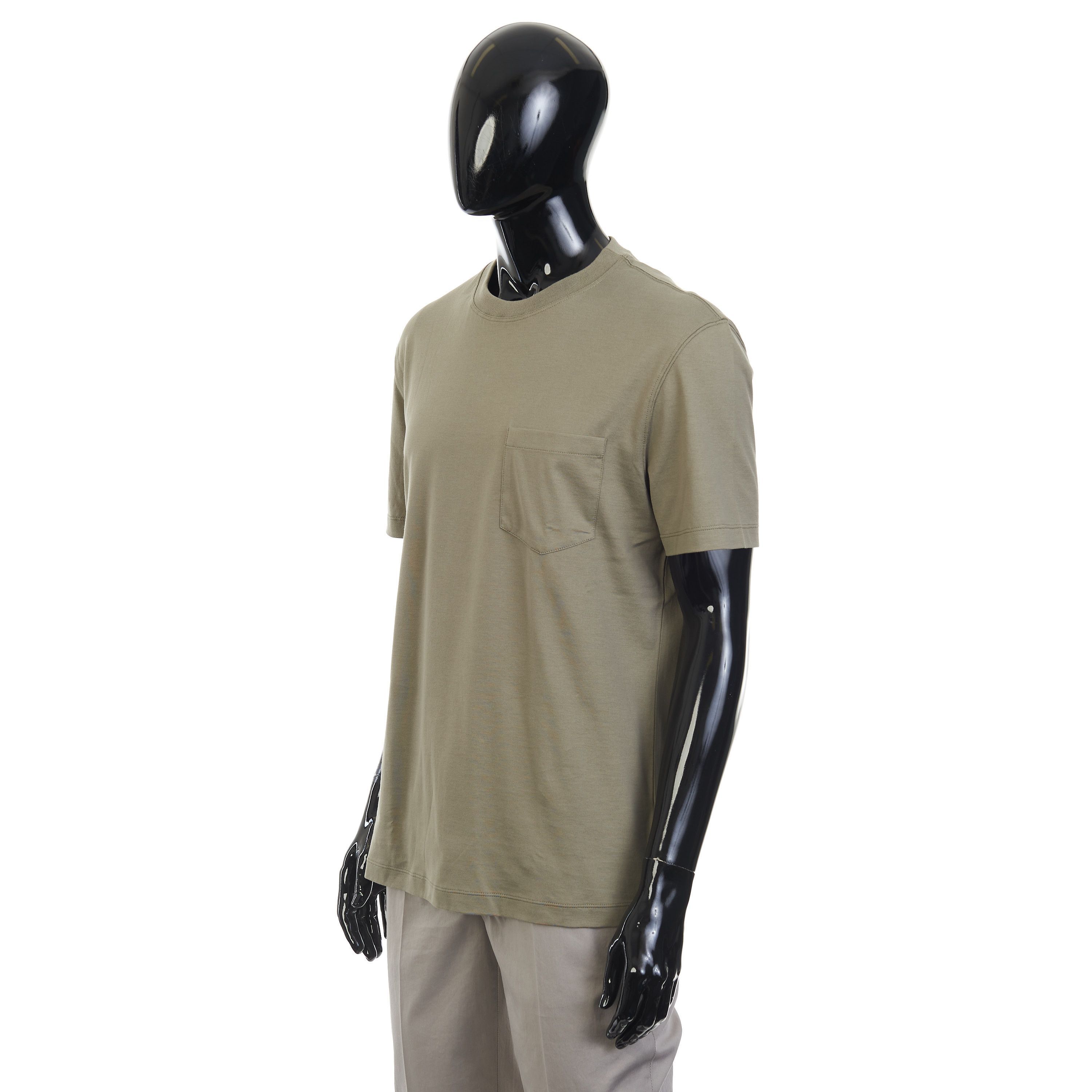 Brunello Cucinelli Khaki Cotton Jersey Crew neck Tshirt With Chestpocket Size US L / EU 52-54 / 3 - 2 Thumbnail