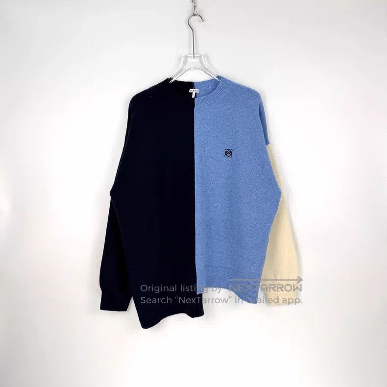 Loewe Loewe Blue Patchwork Embroidered Logo Asymmetrical Wool Sw Size L / US 10 / IT 46 - 3 Thumbnail