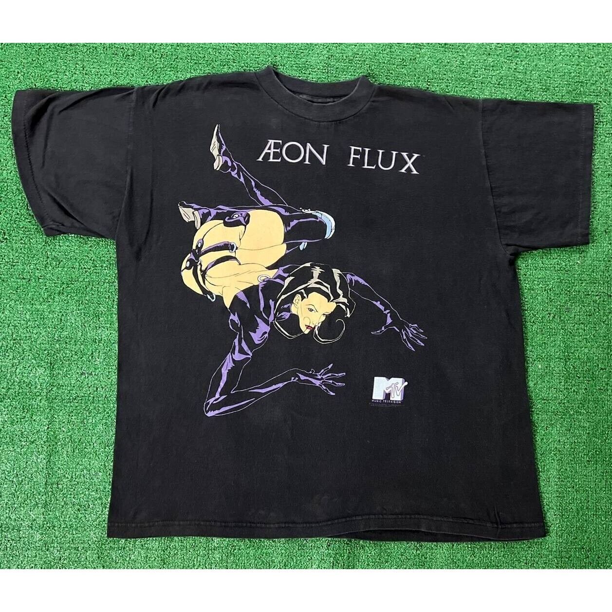 image of Vintage 1996 Aeon Flux Mtv Stanley Desantis T-Shirt XL in Black, Men's