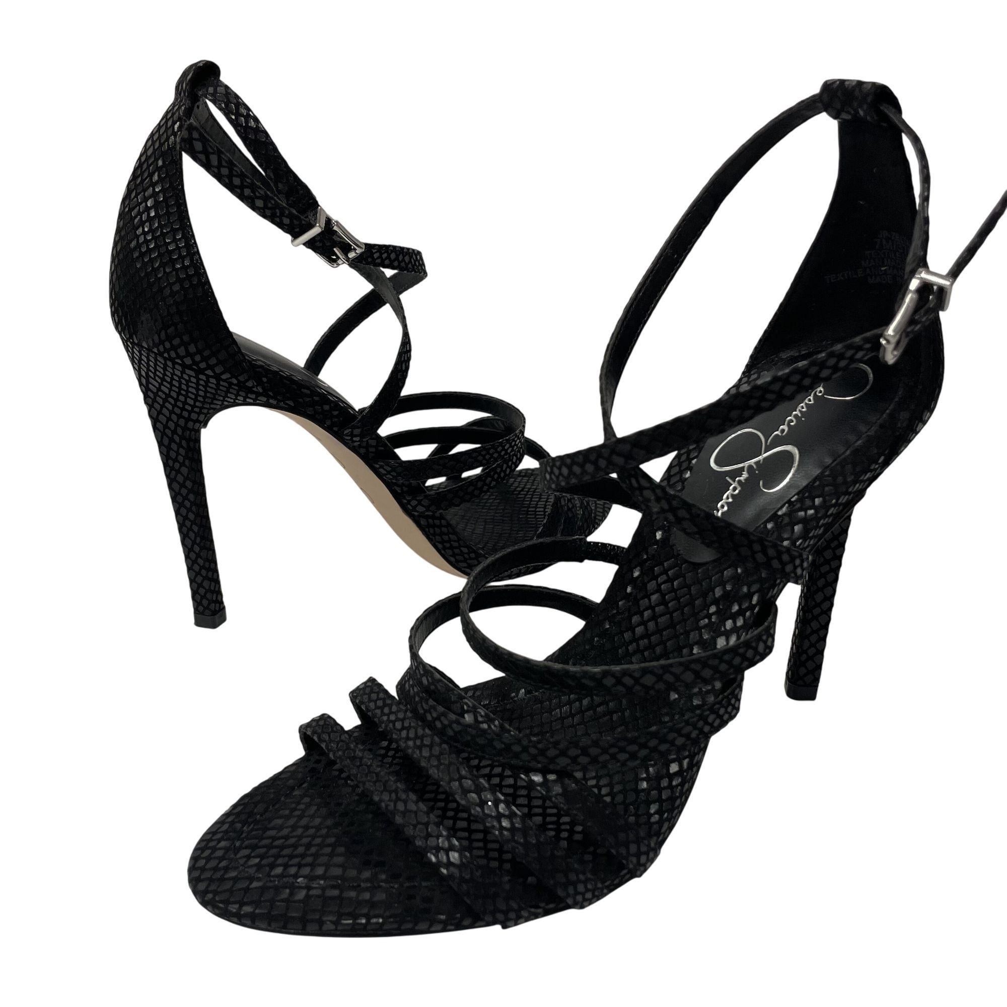 Jessica Simpson Jessica Simpson Zelta Snakeskin Print STRAPPY Open Toe Heels Size US 7 / IT 37 - 1 Thumbnail