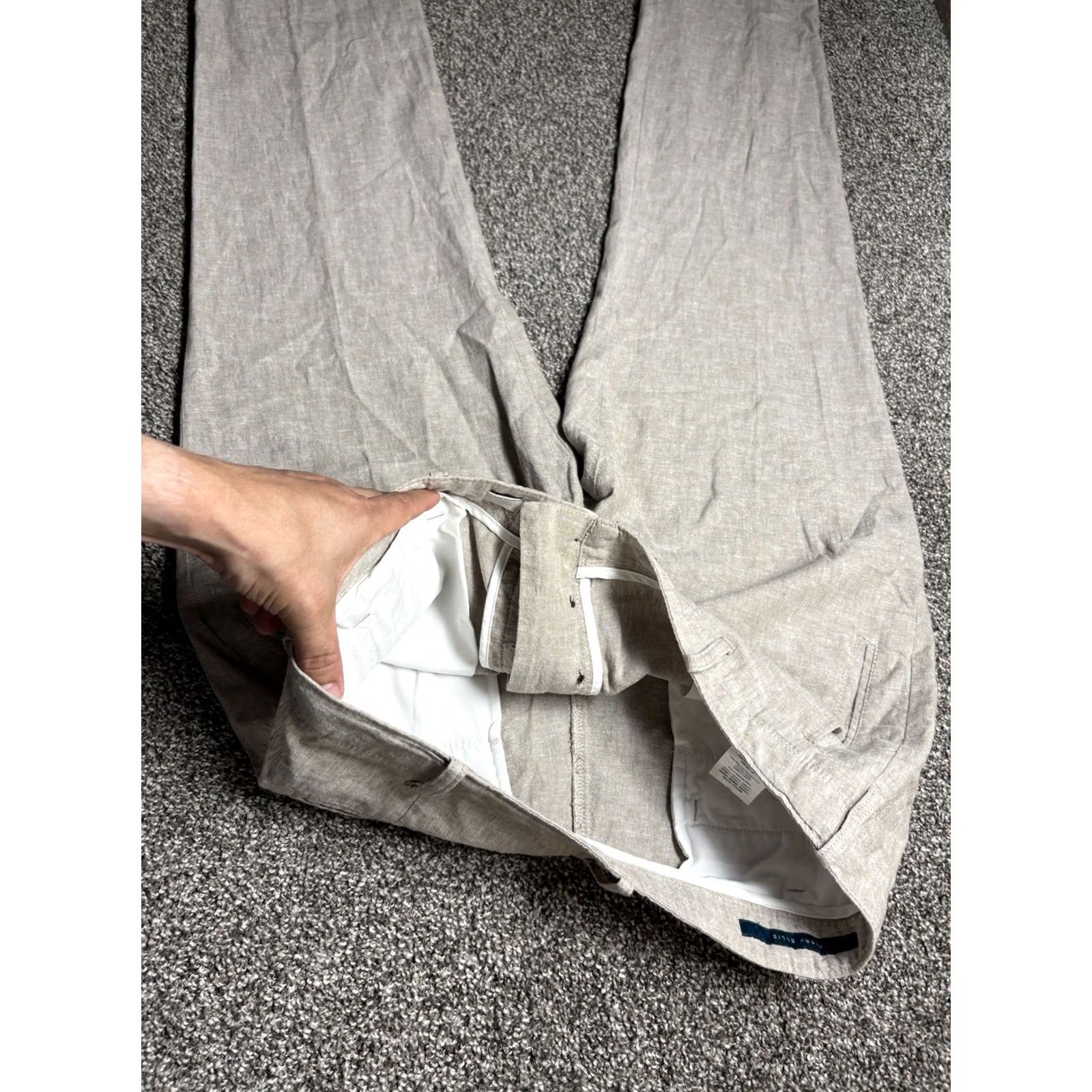 Perry Ellis Perry Ellis Pants Mens 34x30 Beige Linen Cotton Blend Dress Pants Casual Flat Front Pockets Regular 30 Inseam 34 Waist Jeans Size US 34 / EU 50 - 7 Thumbnail