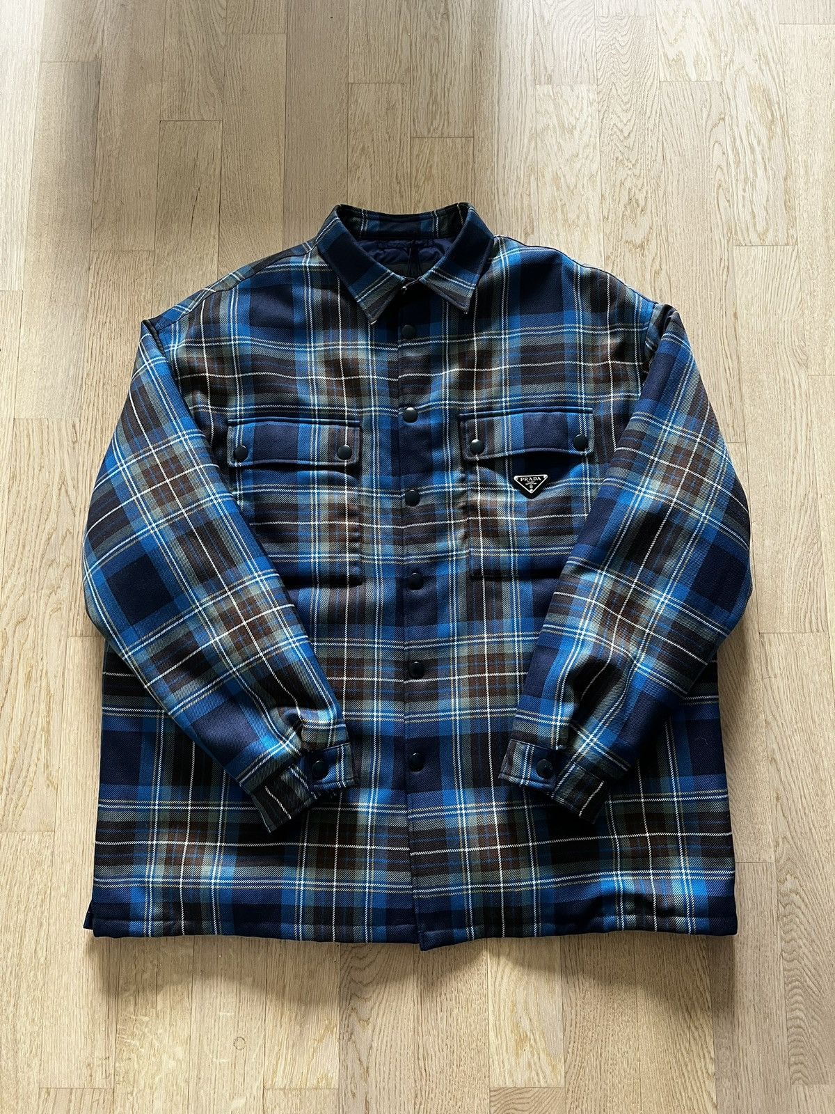 image of Prada Padded Overshirt in Blue, Men's (Size Large)