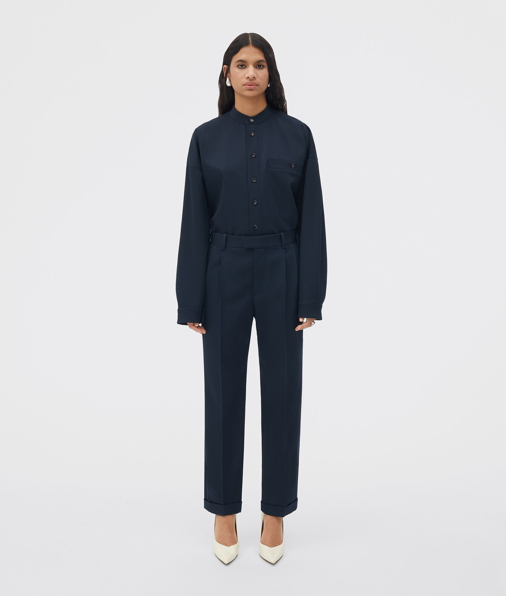 Bottega Veneta Navy Blue Stretch Wool Lapelled Trousers Size 36" / US 14 / IT 50 - 1 Thumbnail