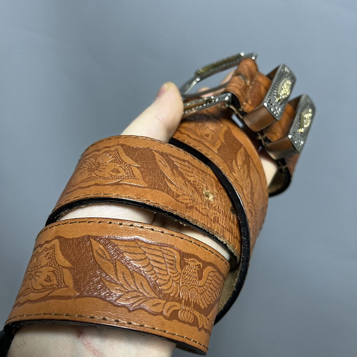 Vintage Vintage leather belt with buckle Size ONE SIZE - 5 Thumbnail