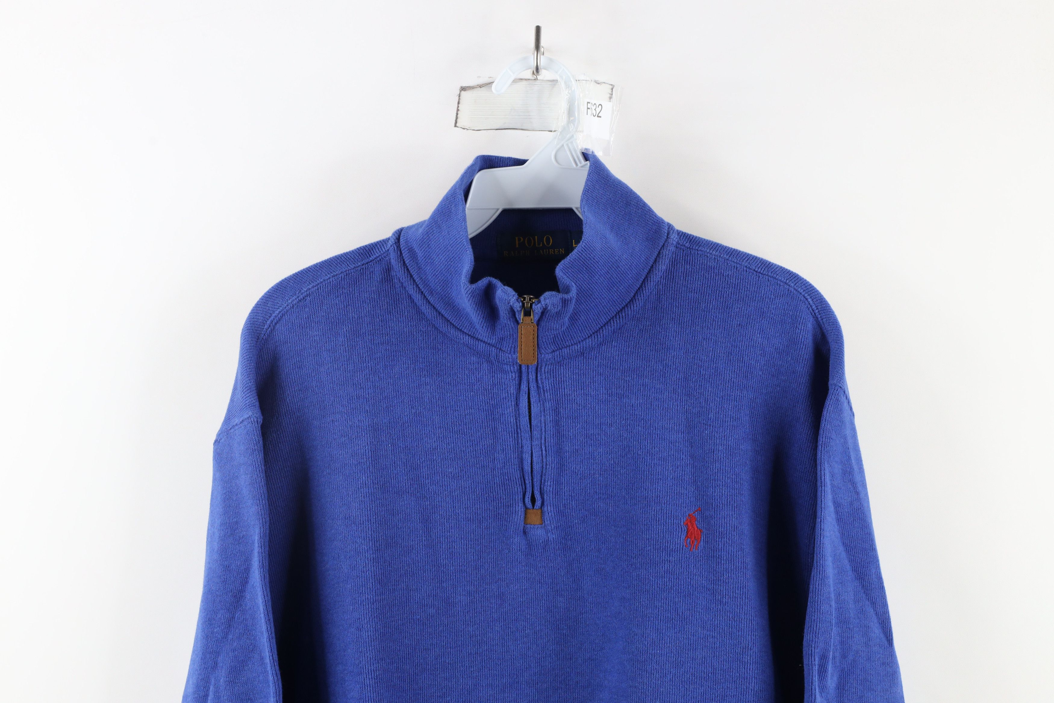 Ralph Lauren × Vintage Vintage 90s Ralph Lauren Cotton Ribbed Knit Half Zip Sweater Size US L / EU 52-54 / 3 - 2 Thumbnail