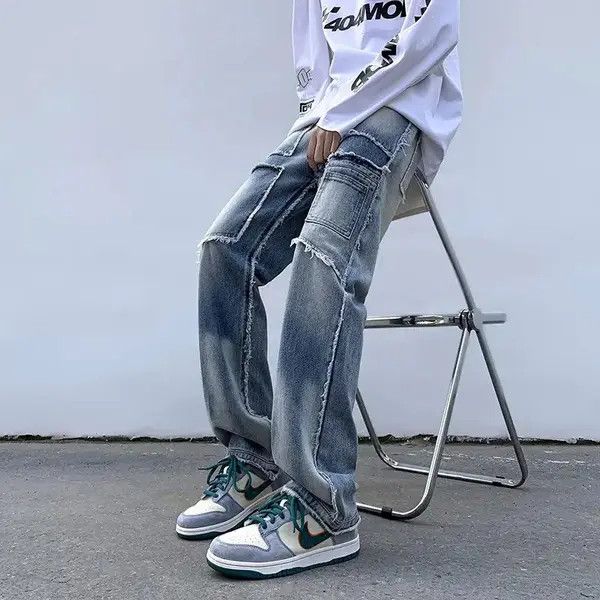 Designer Pants wide legs retro stitched edges punk american style Size US 30 / EU 46 - 1 Thumbnail