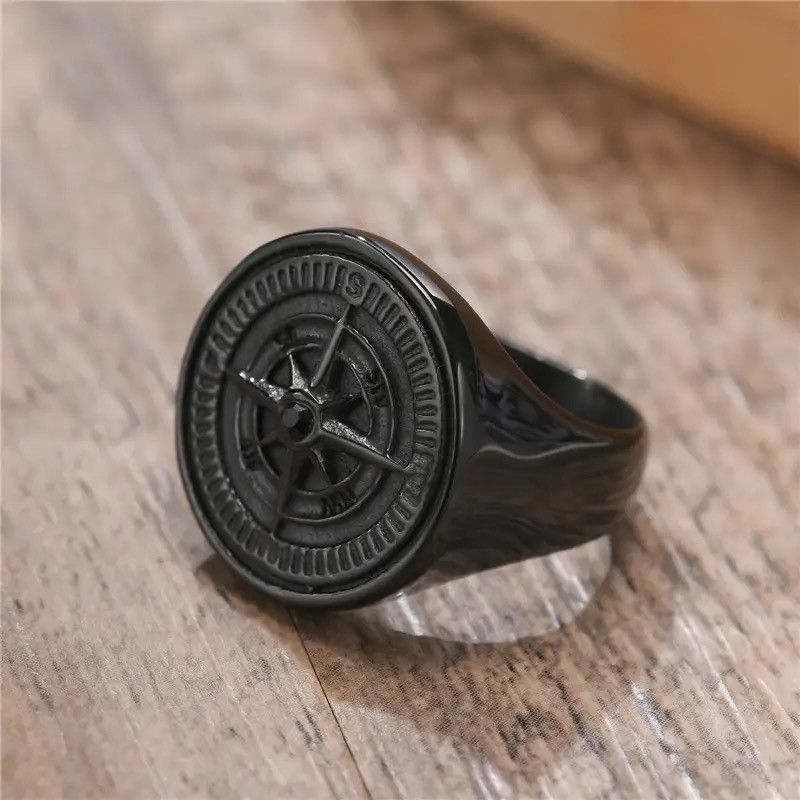 Jewelry × Vintage New Fashion Punk Vintage Compass Male Signet Ring Size ONE SIZE - 1 Thumbnail