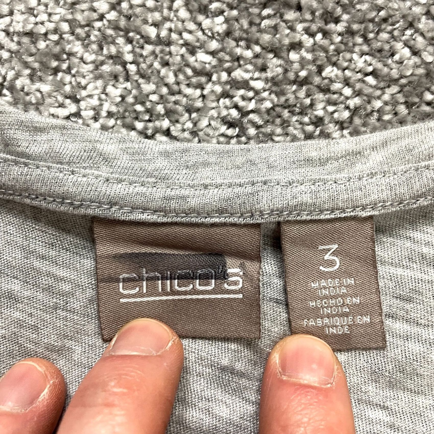 Vintage Chico's Blouse Shirt Womens XL Gray Floral Lace Round Neck Pullover Crochet Casual Business Party/Cocktail Travel All Seasons Size XL / US 12-14 / IT 48-50 - 3 Thumbnail