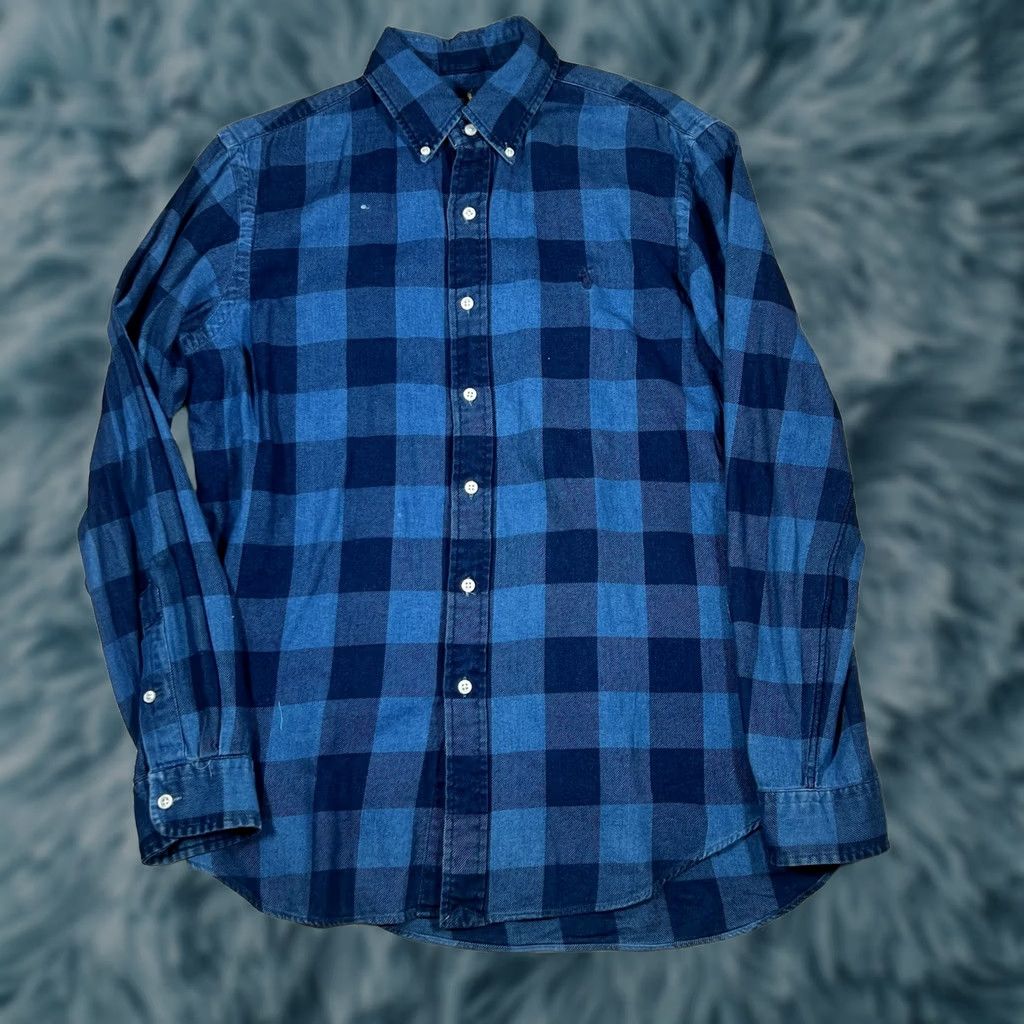 Polo Ralph Lauren Polo Ralph Lauren Shirt Men M Blue Indigo Plaid Denim Button-Up Pocket Long Sleeve Size US M / EU 48-50 / 2 - 1 Thumbnail