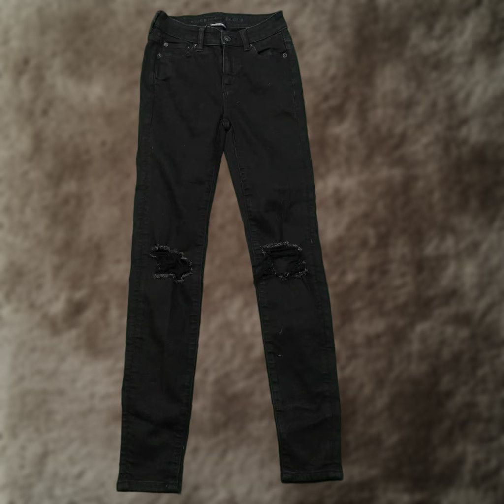 American Eagle Outfitters American Eagle Jeans Womens 0 Black Jegging Next Level Stretch Ripped Size 25" / US 0 / IT 36 - 1 Thumbnail