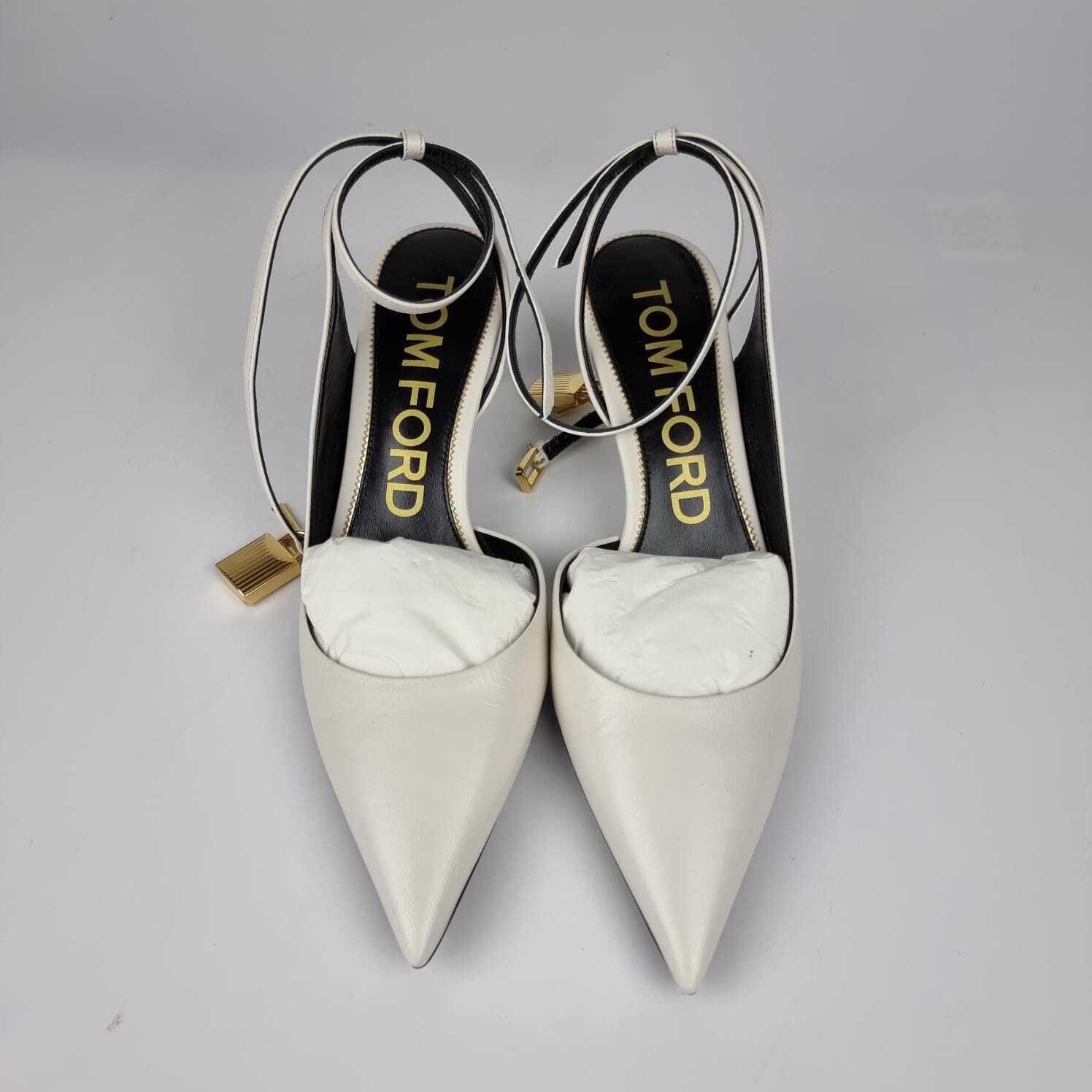 Tom Ford Tom Ford Padlock 55mm White Leather Slingback Pumps New Size US 11 / IT 41 - 4 Thumbnail