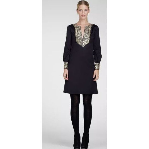 Tory Burch $650 TORY BURCH Barbara Black Beaded Satin Dress ELEGANT Co Size M / US 6-8 / IT 42-44 - 1 Thumbnail