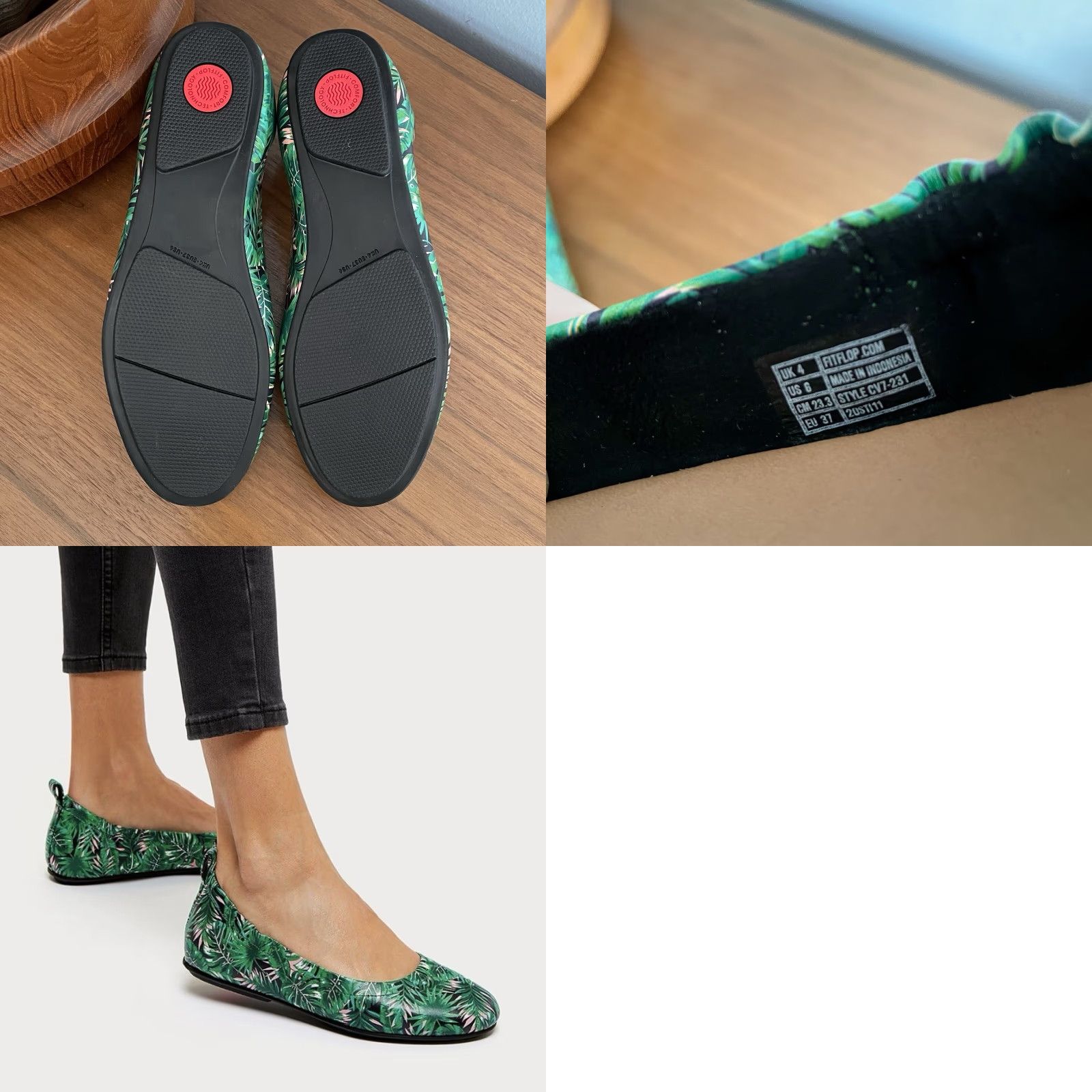 Vintage FitFlop Jungle-Print Soft Leather Ballet Flats Size 6 Green Jungle Print Size US 6 / IT 36 - 8 Thumbnail
