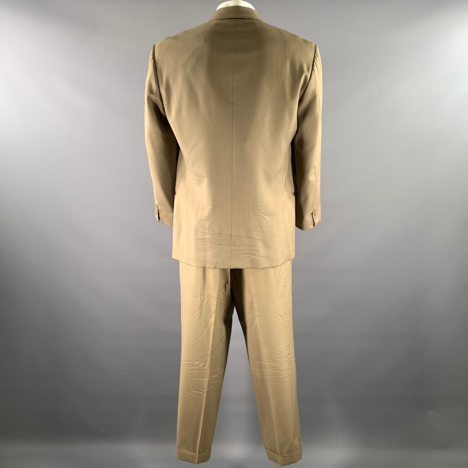 Other MANI Size 44 Khaki Wool Peak Lapel Double Breasted Suit Size 44R - 3 Thumbnail