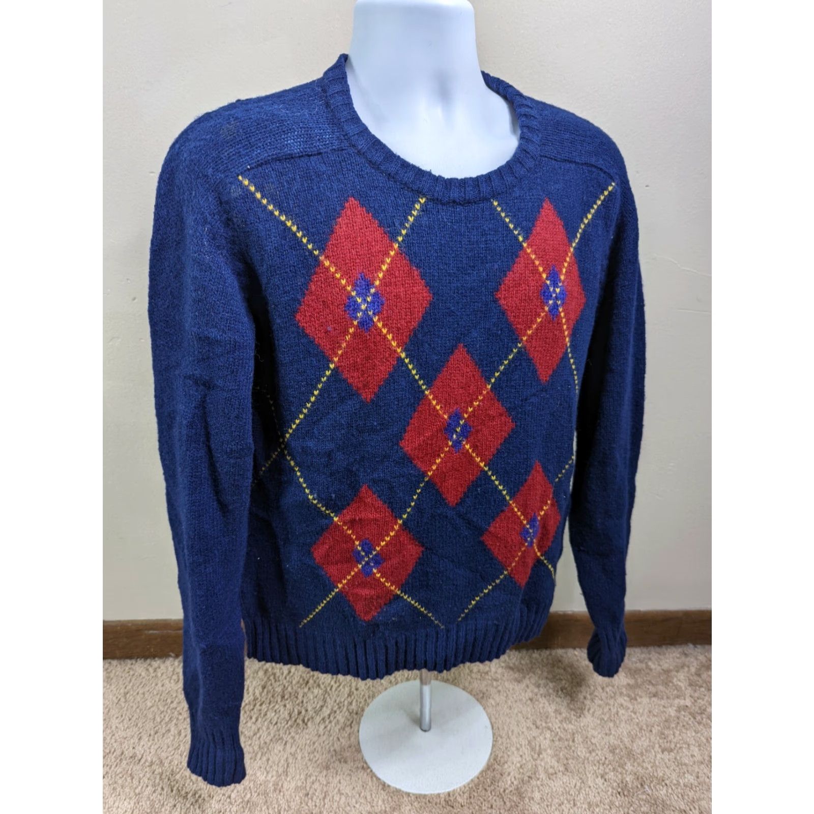 McGregor VINTAGE McGregor Sweater Argyle Wool Men's XL Crew Neck Blue Red 80s 90s Size US XL / EU 56 / 4 - 4 Thumbnail