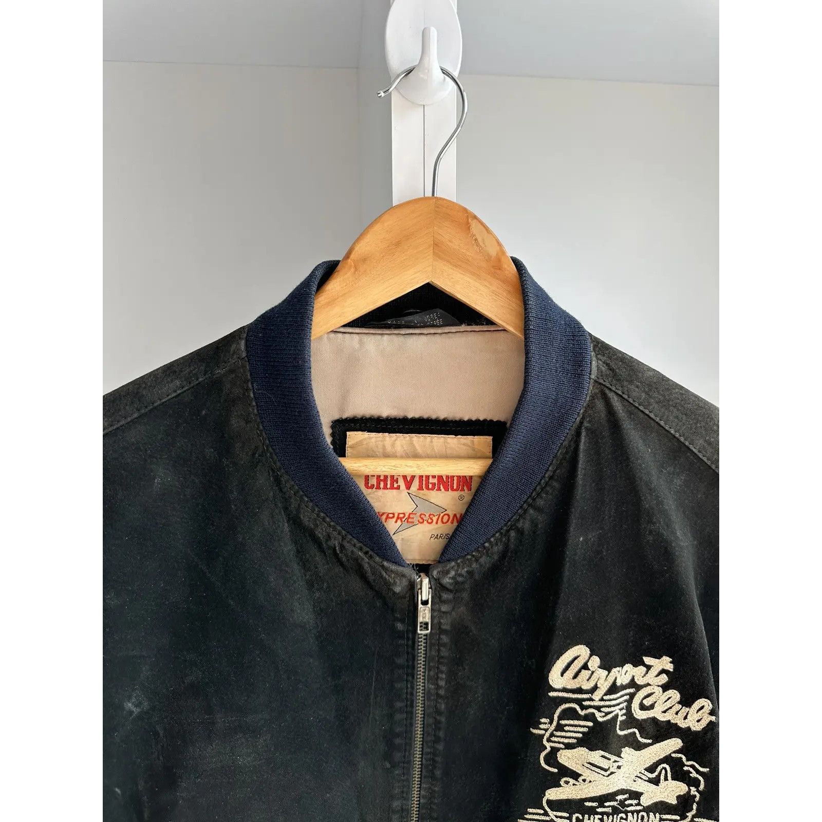 VTG Chevignon Airport Club Leather Bomber Jacket