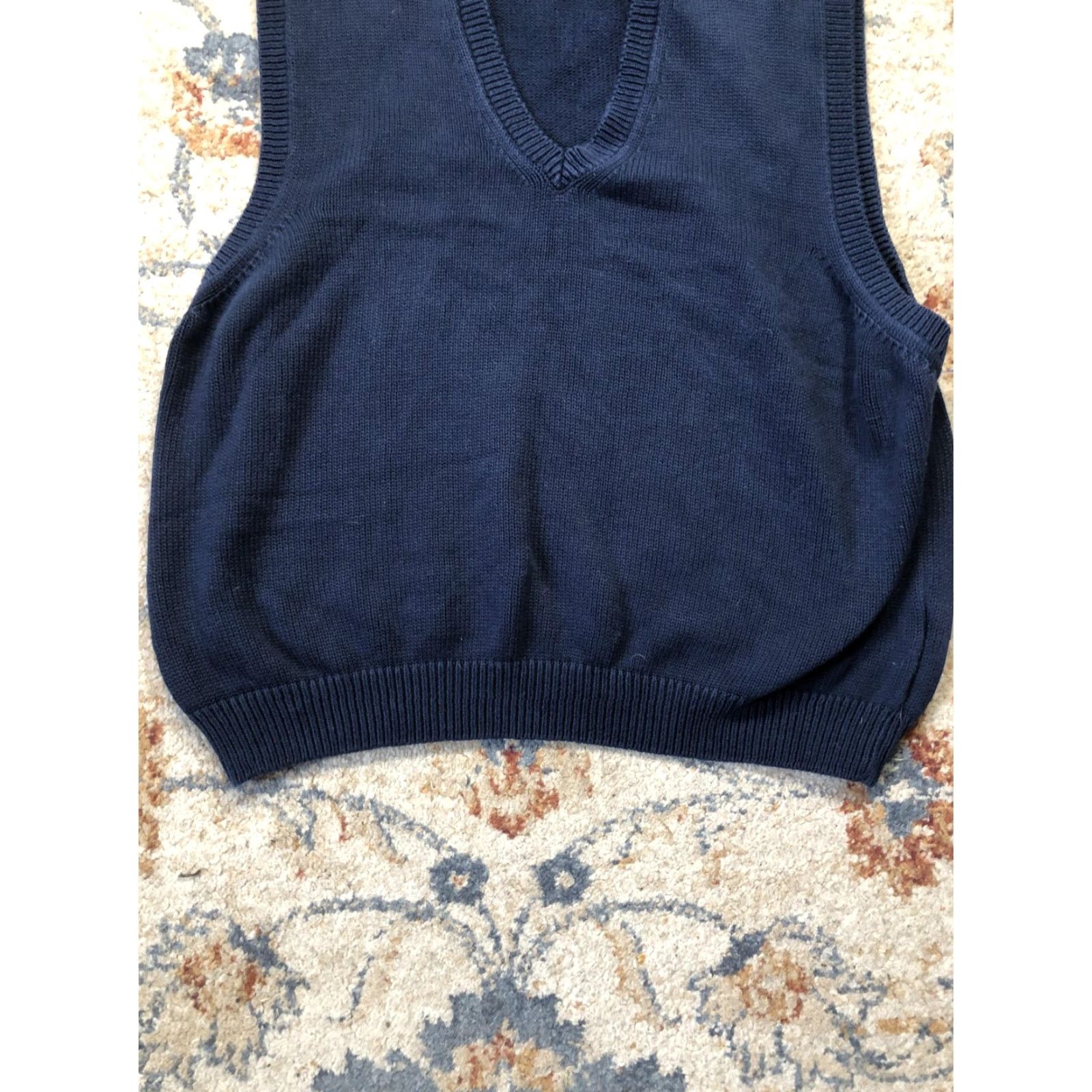 Lands' End Lands' End Sweater Vest Womens XL Navy Blue V Neck Pullover Made in USA Shirt Womens XL Navy blue V-neck Vest Cotton Knit Pullover Size XL / US 12-14 / IT 48-50 - 5 Thumbnail