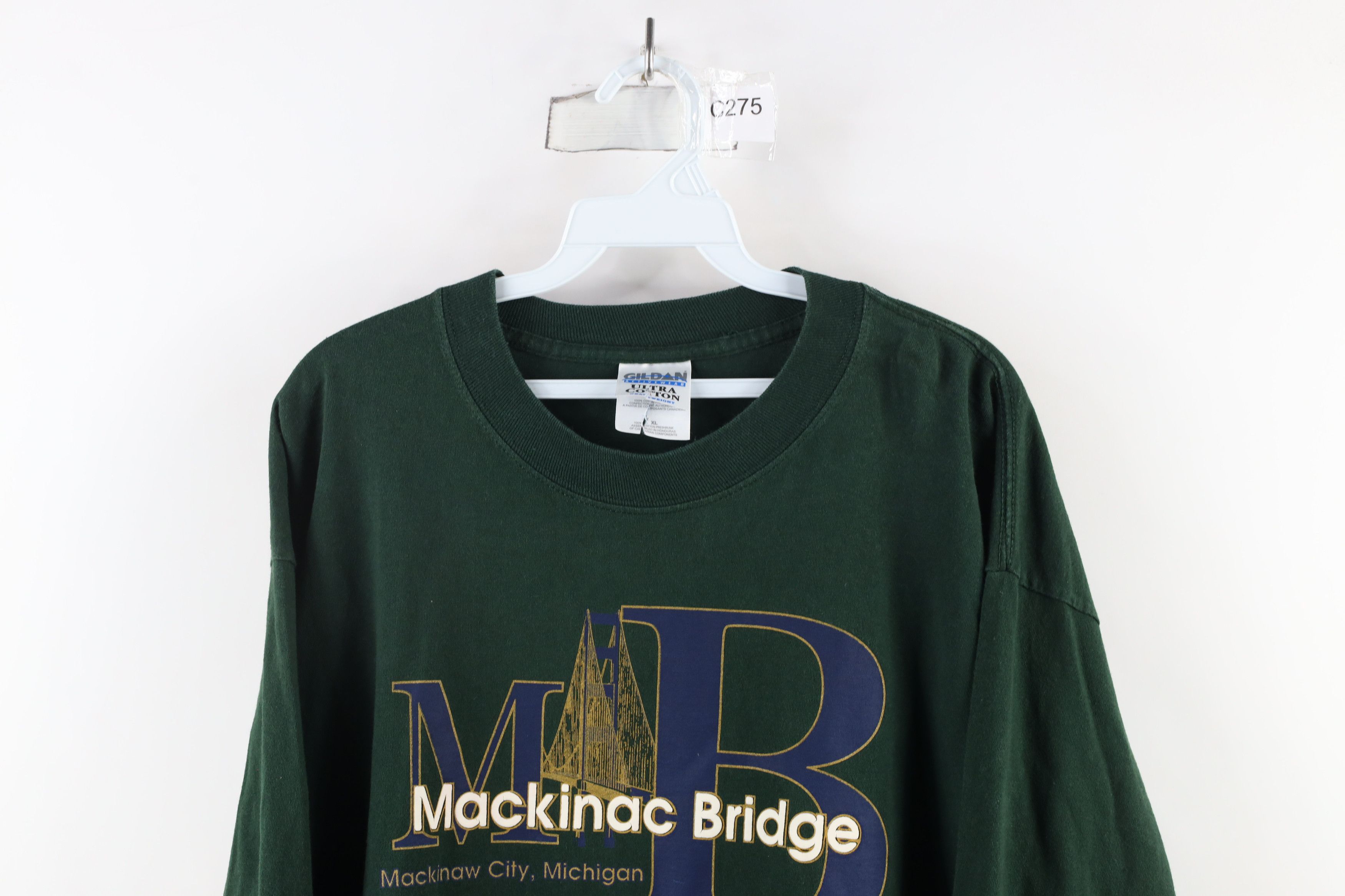 Vintage Vintage 90s Mackinac Bridge Long Sleeve T-Shirt Green Cotton Size US XL / EU 56 / 4 - 2 Thumbnail