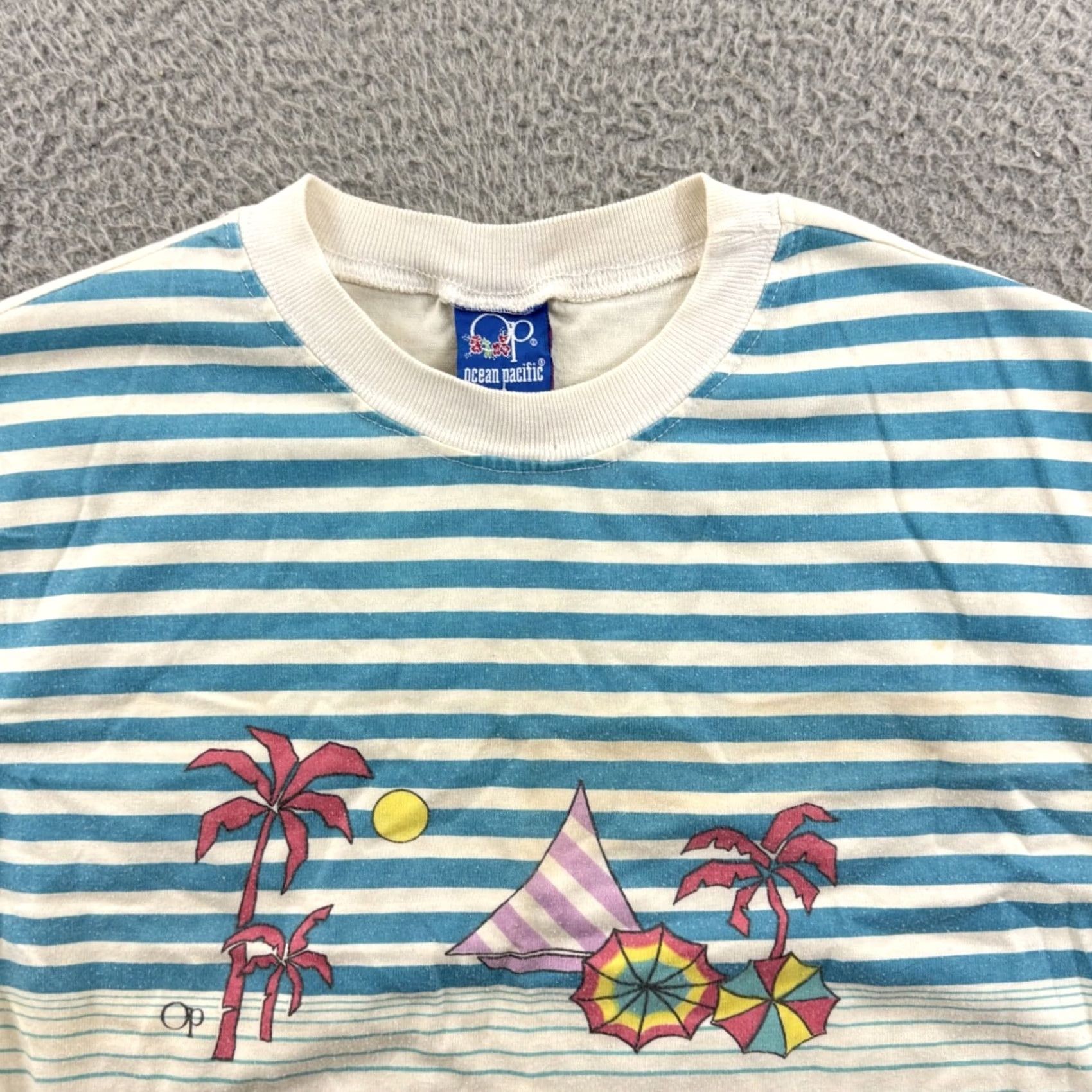 Ocean Pacific VINTAGE Ocean Pacific Shirt Womens M Striped Sleeveless Top 80s Beach Surf White Cotton Polyester Ocean Pacific Ballistic Size M / US 6-8 / IT 42-44 - 3 Thumbnail