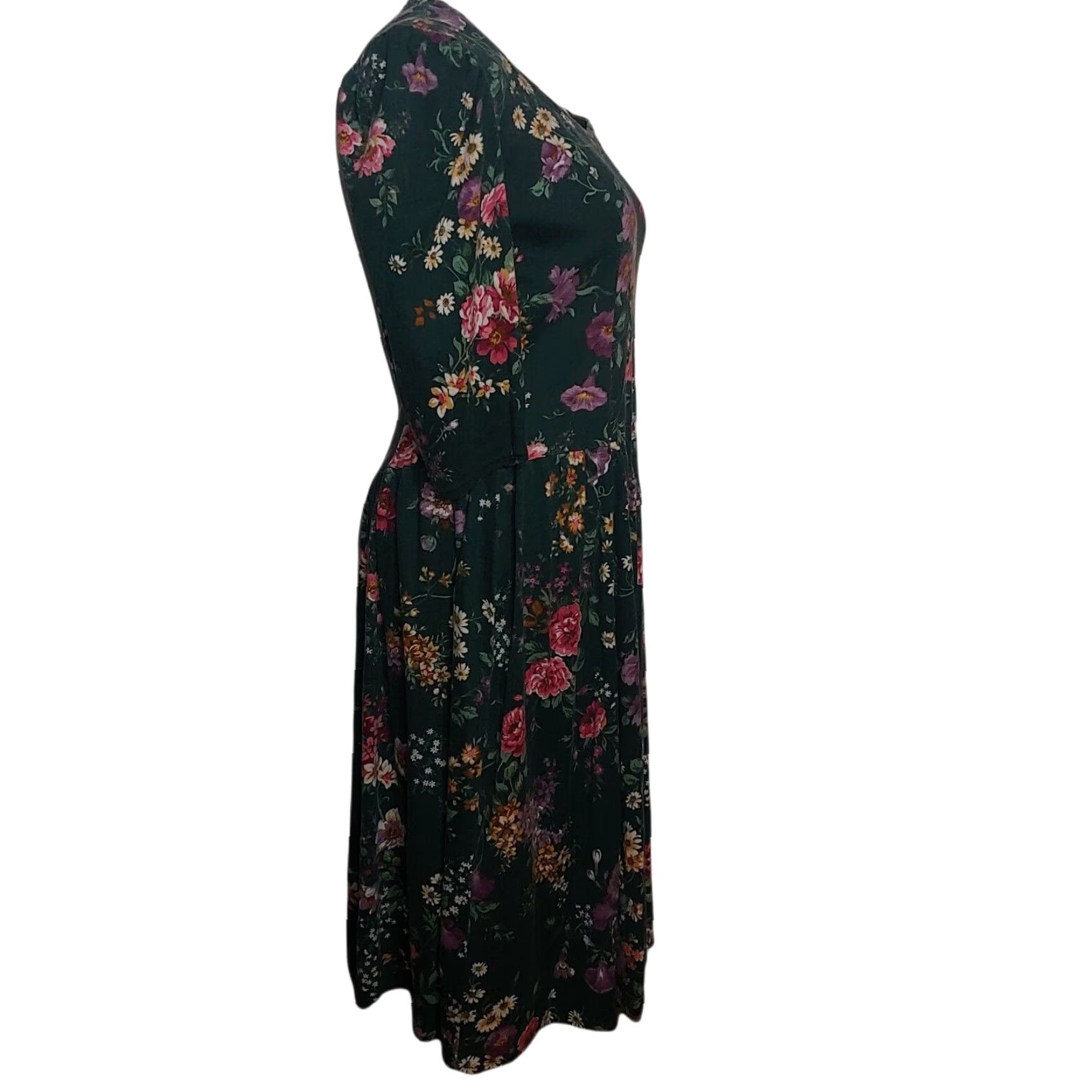 Vintage VINTAGE Scandels Dress Medium Green Floral Knit Cottagecore Drop Waist 1980s 1990s Womens Size M / US 6-8 / IT 42-44 - 6 Thumbnail
