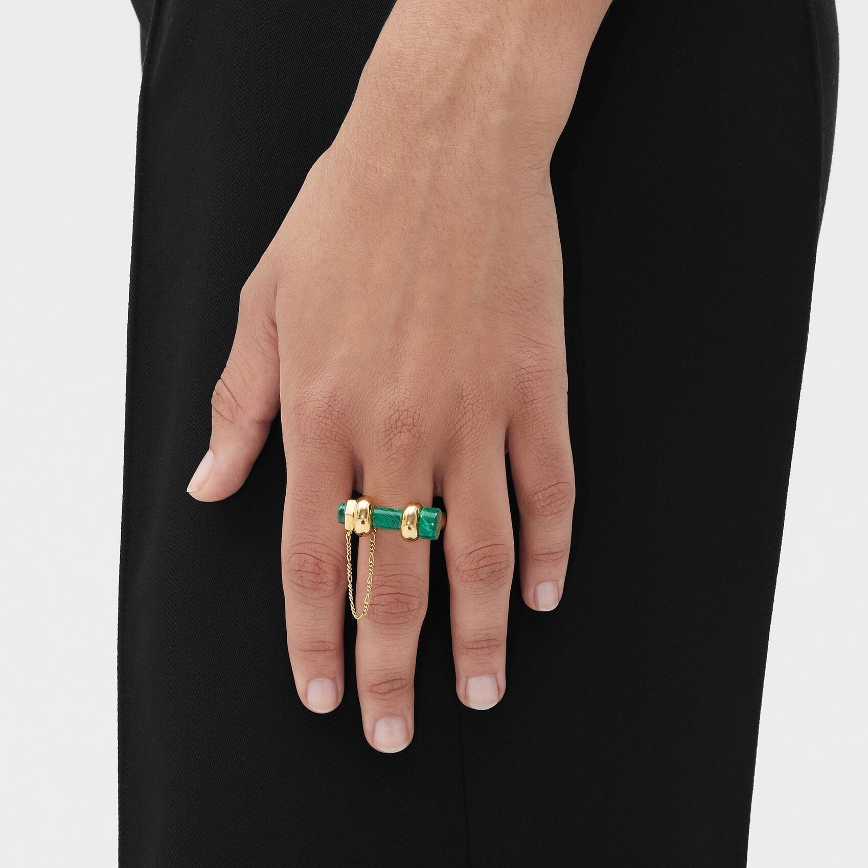 Bottega Veneta BOTTEGA VENETA Bolt green & gold tone silver ring w chain 15 Size ONE SIZE - 2 Thumbnail