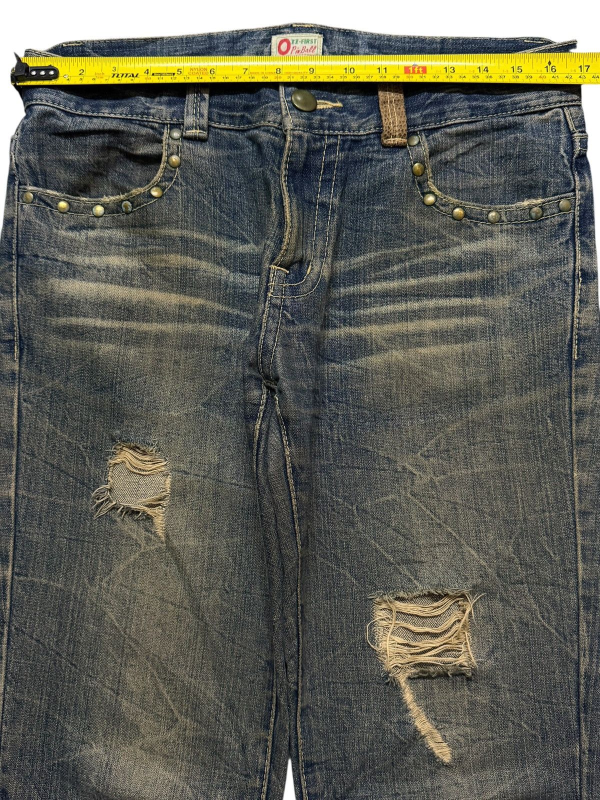 If Six Was Nine Vintage 90s Japanese Brand Honeycomb Distress Wide Leg Flare Size US 33 - 8 Thumbnail