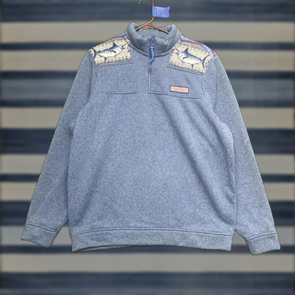 Vineyard Vines Vineyard Vines Sweater Mens Medium Blue 1/4 Zip Mock Neck Fish Graphic Pullover Size US M / EU 48-50 / 2 - 1 Thumbnail