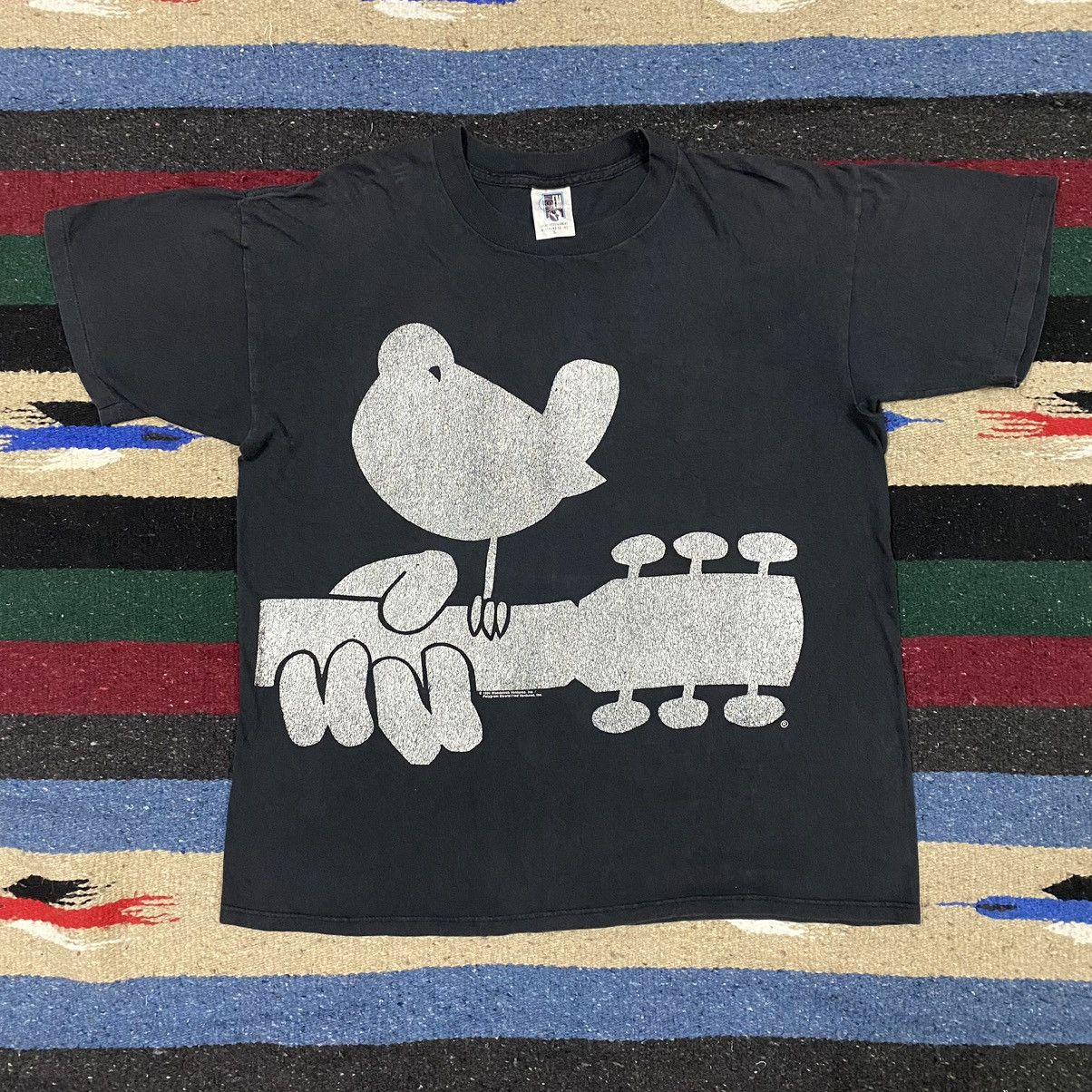 image of Band Tees x Rock Tees Vintage 90's Woodstock T-Shirt in Faded Black, Men's (Size Large)