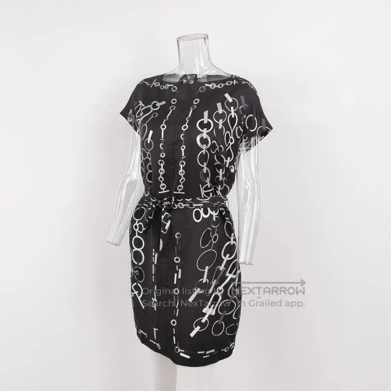 Hermes Hermes Black chain-patterned dress, 100% silk and cashmere Size XS / US 0-2 / IT 36-38 - 2 Thumbnail