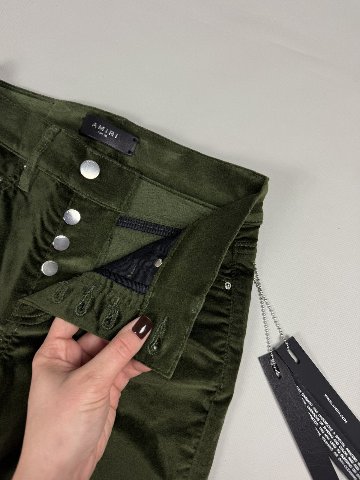 Amiri BNWT Amiri Skinny Stack Military Green Velour Pants Trousers Size 25" / US 0 / IT 36 - 12 Thumbnail