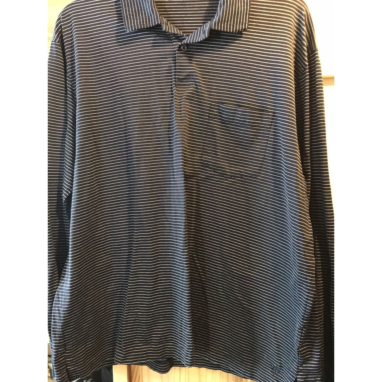 Polo Ralph Lauren Polo Ralph Lauren Men’s L Navy Blue Striped LS Cotton Polo Size US L / EU 52-54 / 3 - 5 Thumbnail