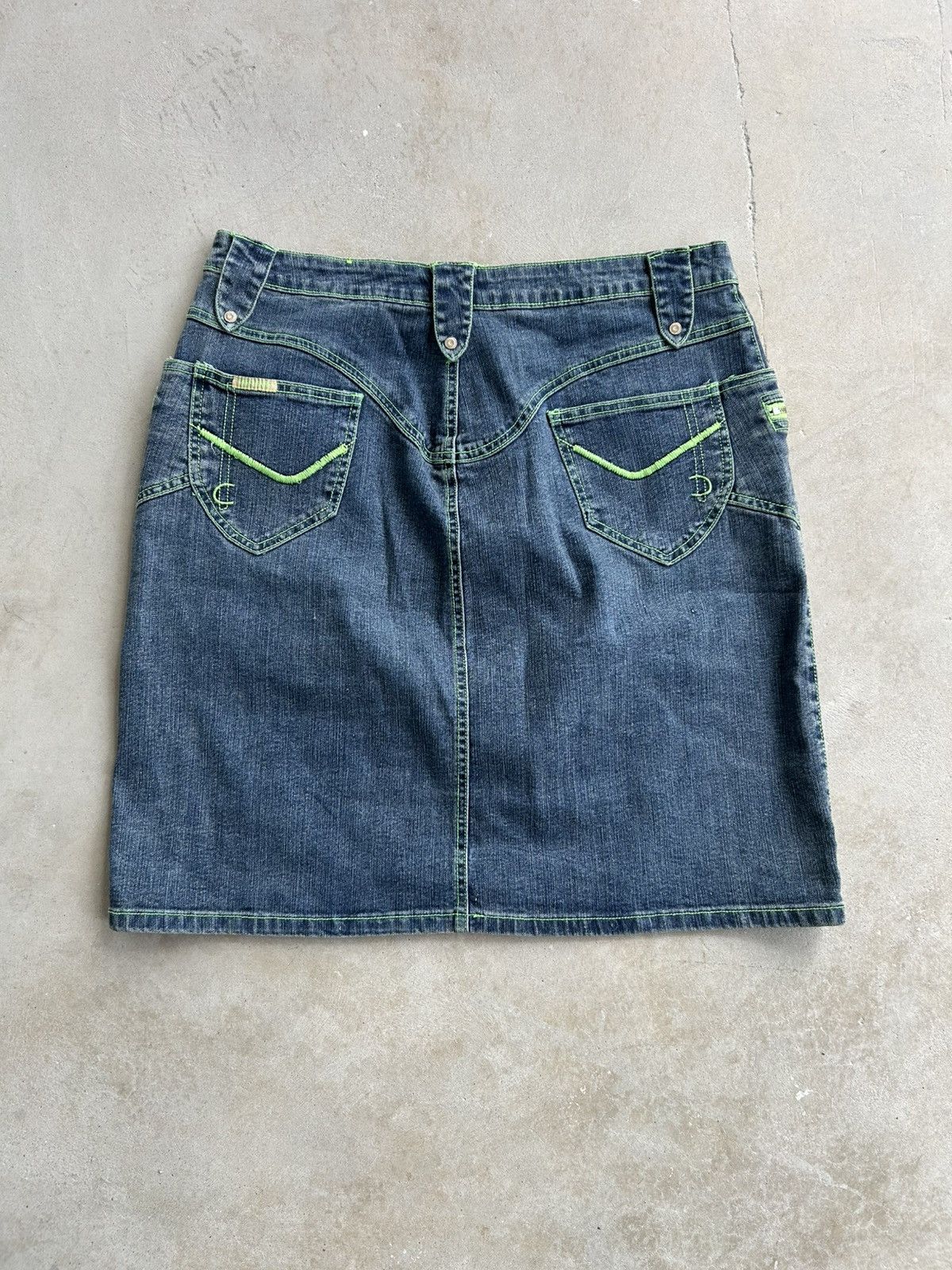 Tripp NYC × Vintage Rare y2K Crest Jeans Neon trimmed Skirt Size 33" - 2 Thumbnail