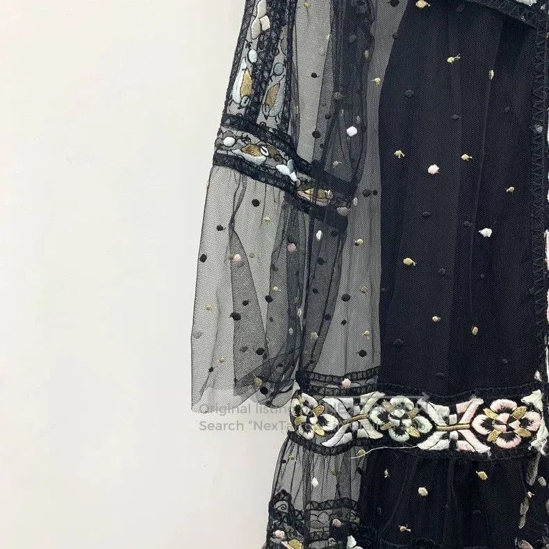 Dior Dior Black Embroidered Silk Mesh Dress. Size US 30 / EU 46 - 4 Thumbnail