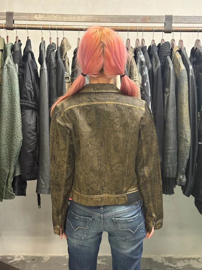 Vintage 2000s Plein Sud Olive Painted Effect Eroded Jacket Size S / US 4 / IT 40 - 3 Thumbnail