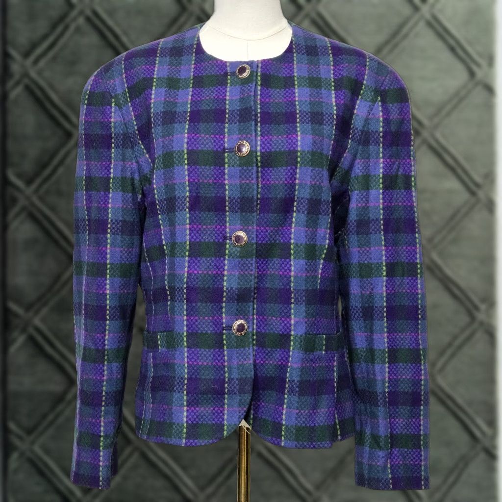 Pendleton VINTAGE Pendleton Blazer Womens Medium Purple Plaid Wool Lined Collarless Jacket Size M / US 6-8 / IT 42-44 - 1 Thumbnail