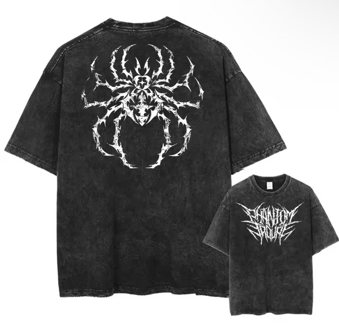 Japanese Brand Street Y2K Gothic Spider Print Washed Short Sleeve T-Shirt Size US XL / EU 56 / 4 - 1 Thumbnail