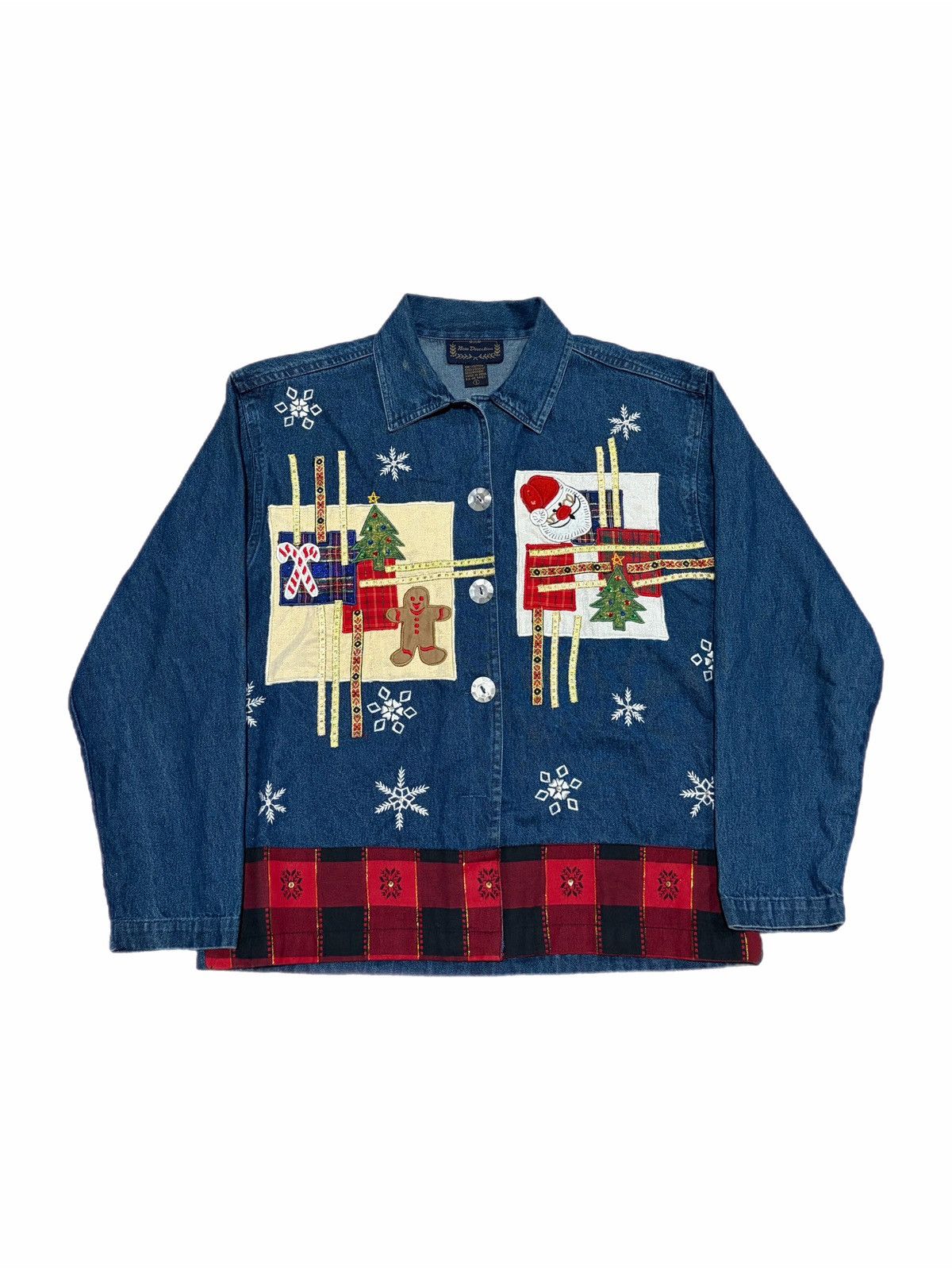 Vintage New Direction Vintage Christmas Patchwork Denim Jacket Size S / US 4 / IT 40 - 1 Thumbnail