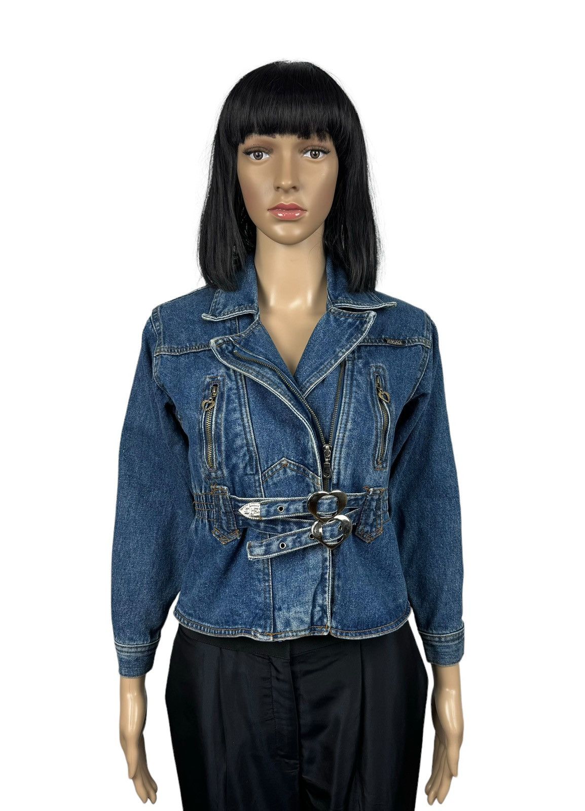 Versace Jeans Couture × Vintage Vintage Versace 1980s Denim Heart Biker Jacket size XS Size XS / US 0-2 / IT 36-38 - 1 Thumbnail
