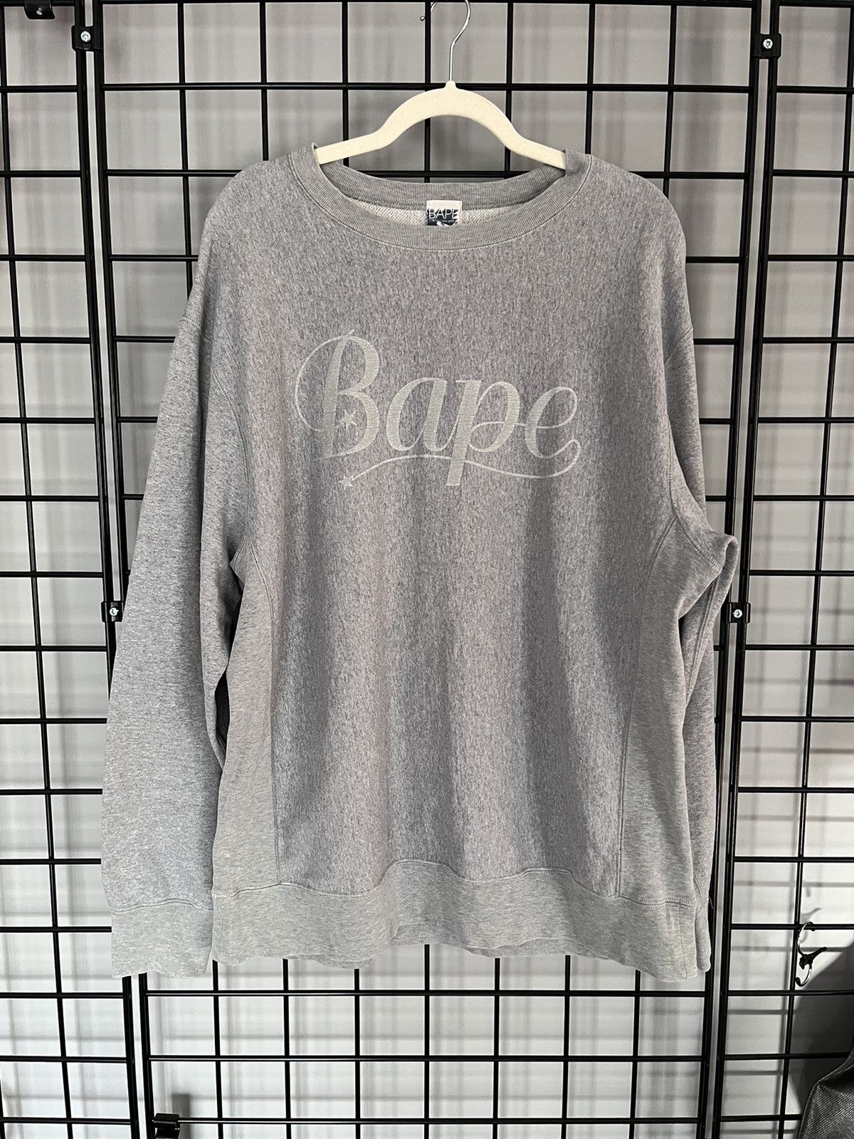 Image of Bape x Nigo Cursive Logo Crewneck in Grey, Men's (Size XL)