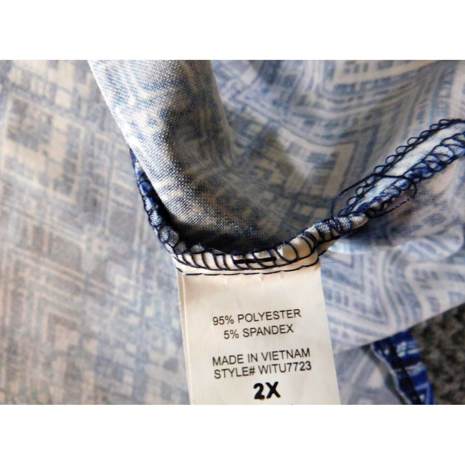 Vintage Notations Blouse Shirt Womens 2X Plus Blue Striped Stretch Pullover Casual Round Neck Short Sleeve Size XXL / US 16-18 / IT 52-54 - 7 Thumbnail