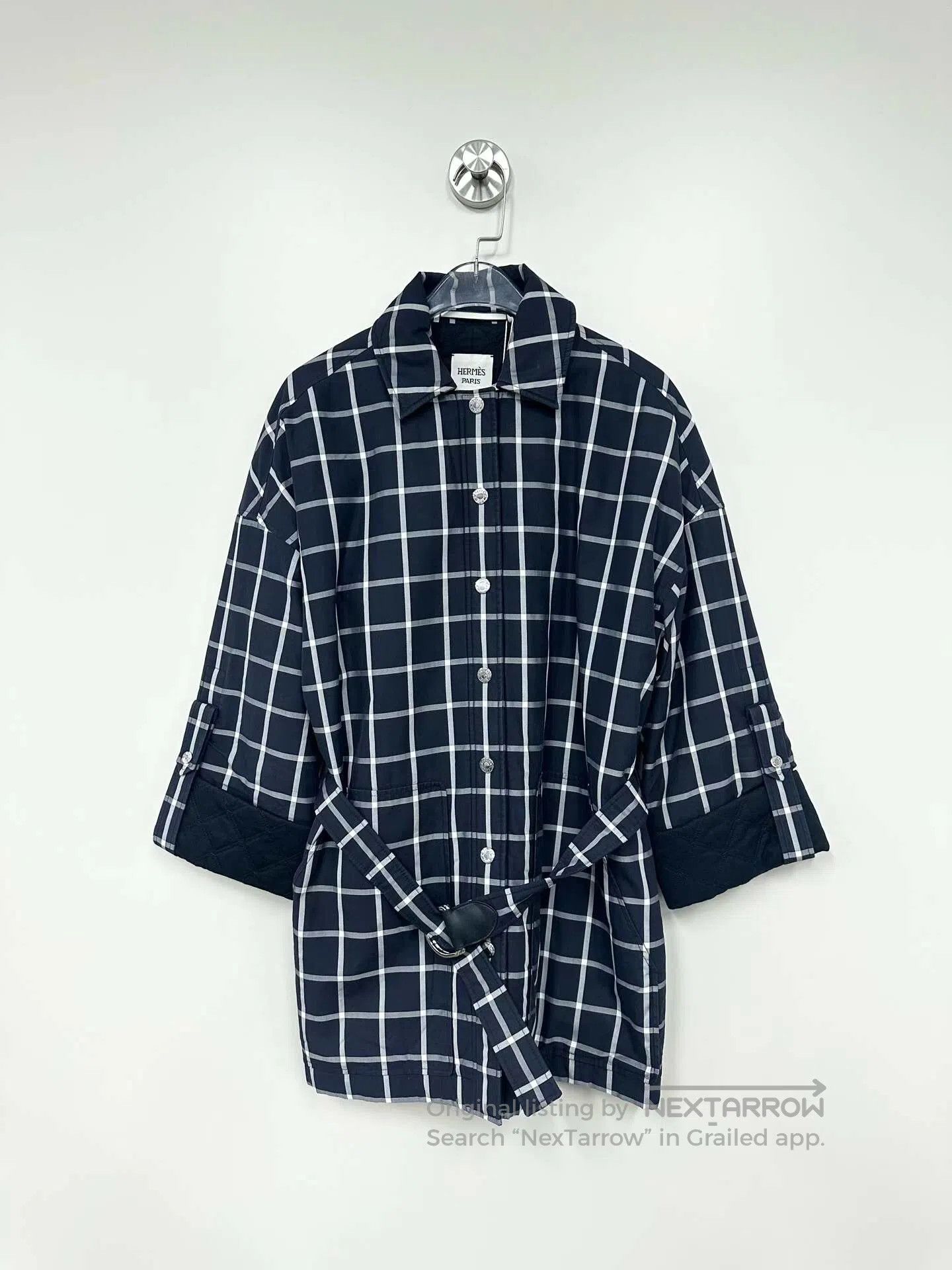 Hermes Hermes Navy Blue Checkered Cotton Coat Windbreaker| Size XS / US 0-2 / IT 36-38 - 1 Thumbnail