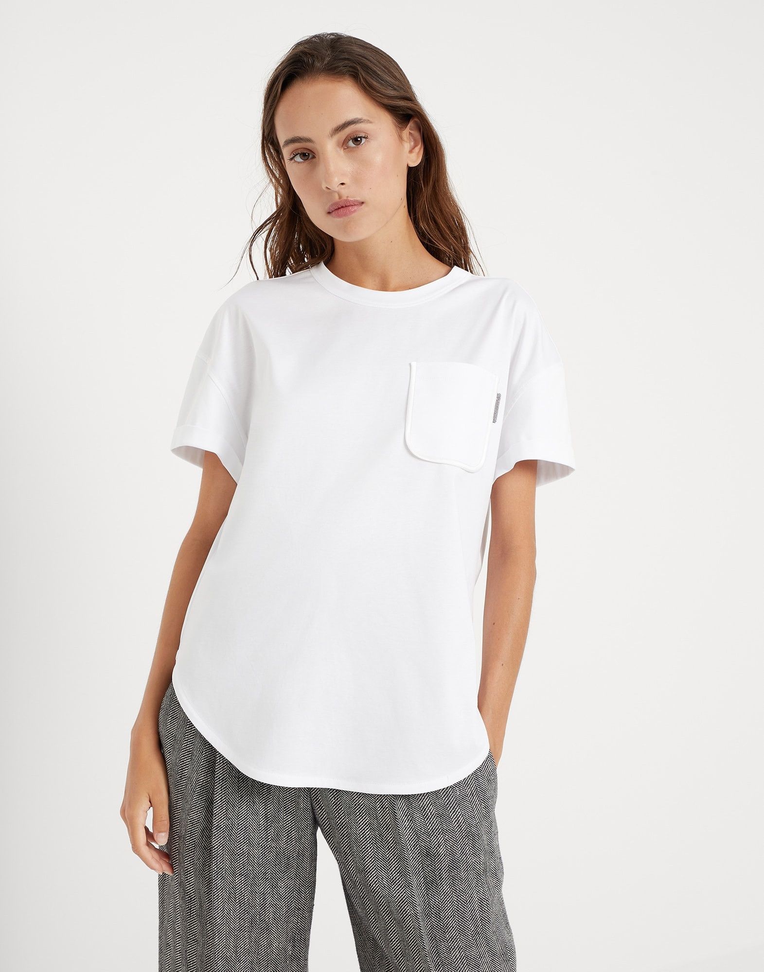 Brunello Cucinelli o1w1db10825 Blouse in White Size L / US 10 / IT 46 - 1 Thumbnail