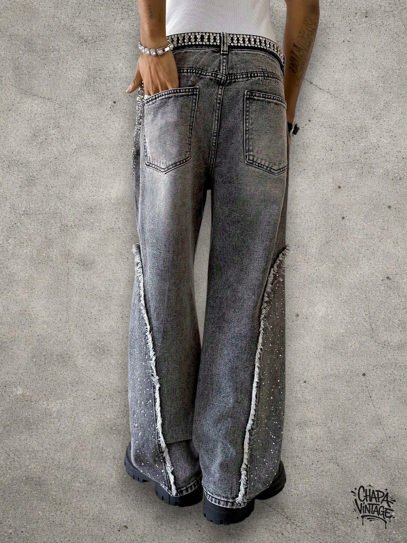 Japanese Brand Rhinestone washed jeans Size US 32 / EU 48 - 3 Thumbnail