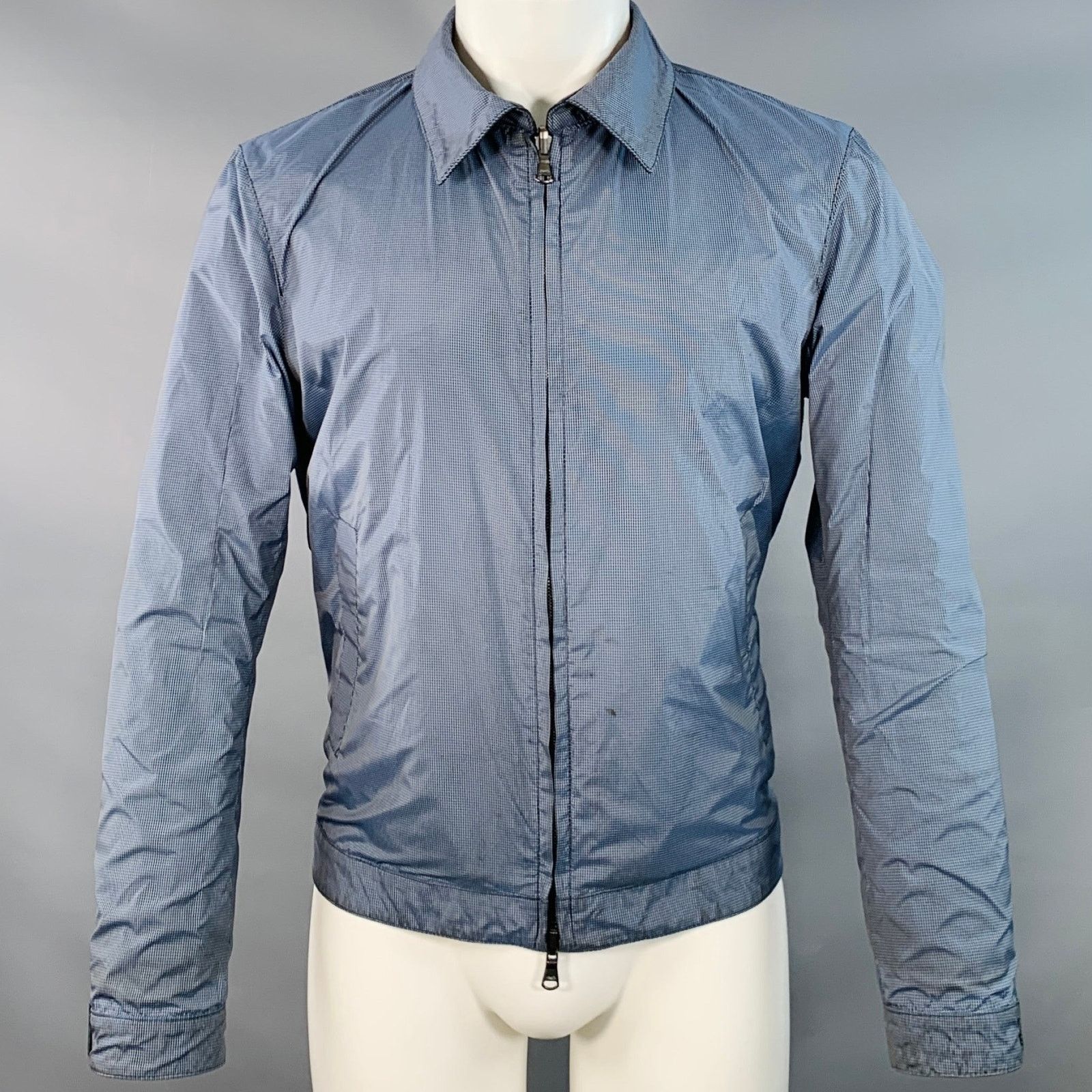 Isaia Black Blue White Reversible Zip Up Lambskin Leather Jacket Size US M / EU 48-50 / 2 - 2 Thumbnail