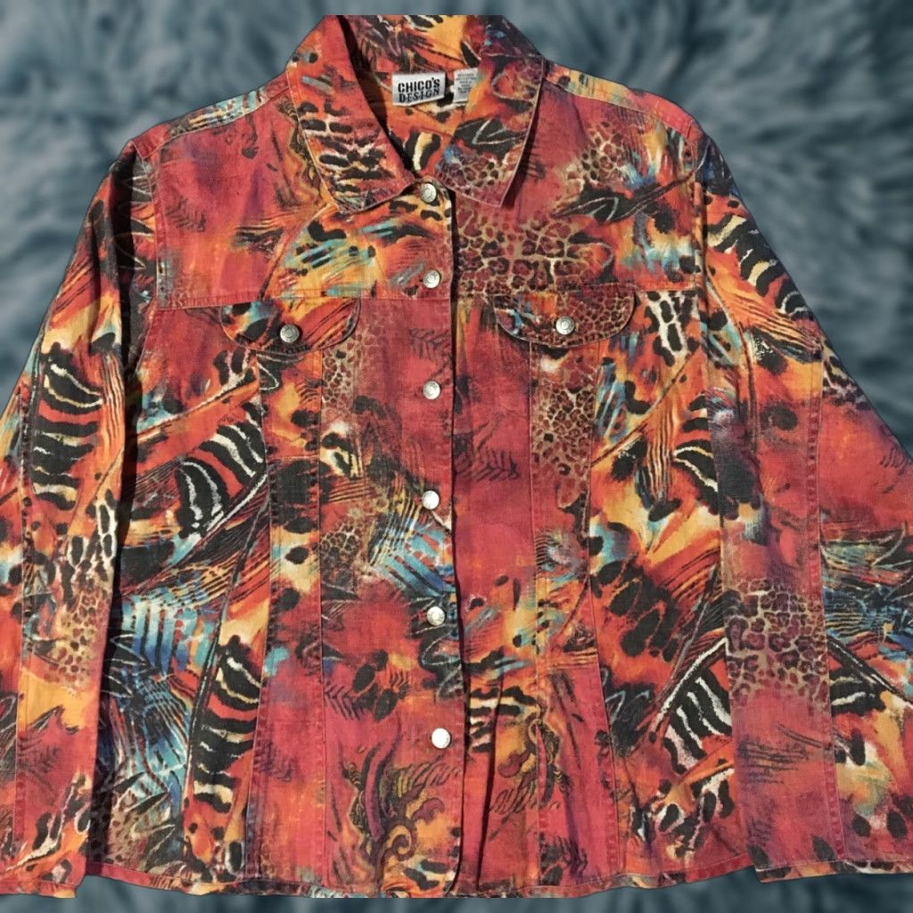 Vintage VINTAGE Chico’s Design Leopard Flower Button-Up Shirt 3 XL Red Women Long Sleeve 90s Grunge Size XS / US 0-2 / IT 36-38 - 1 Thumbnail