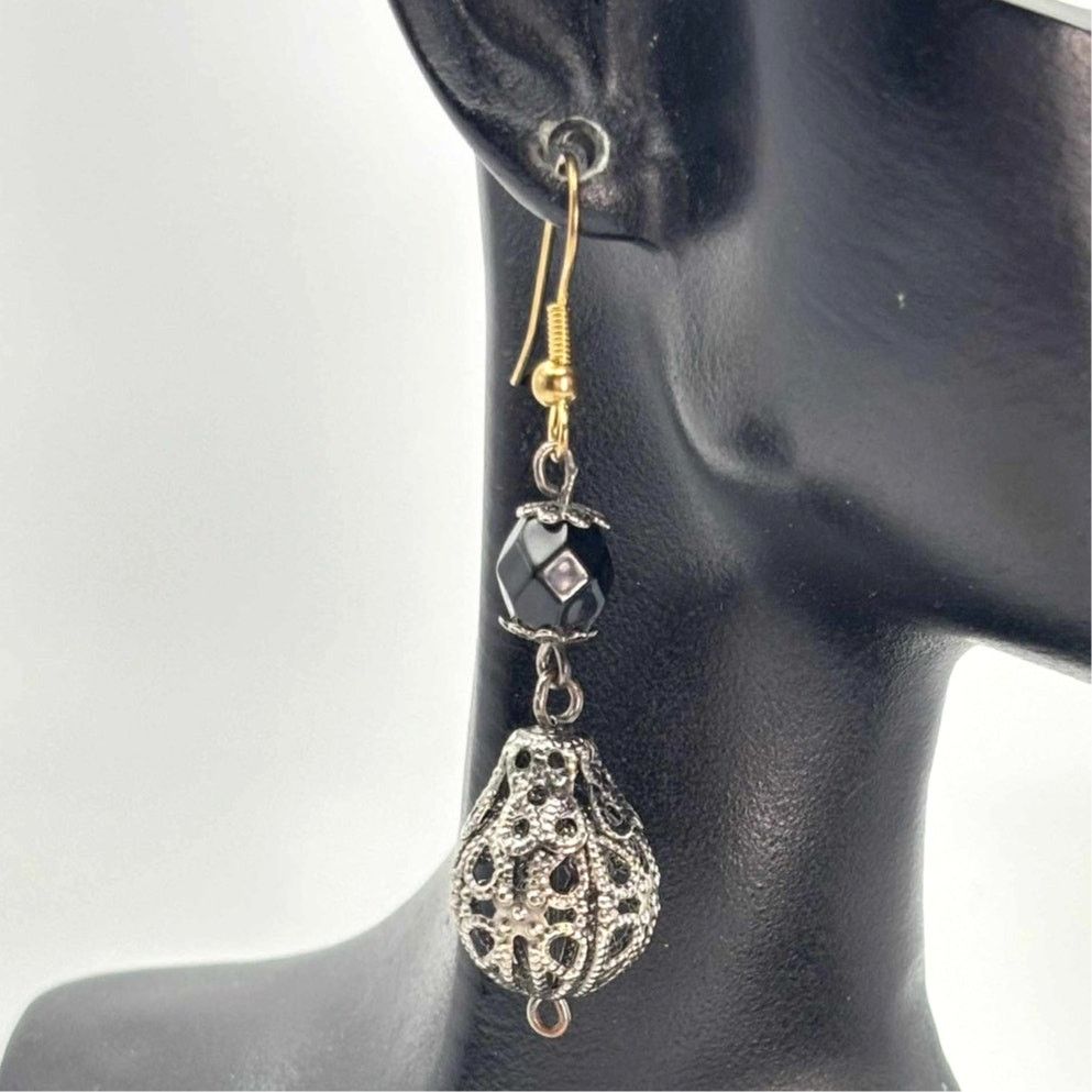 Other Vintage Silver & Black Drop Earrings Size ONE SIZE - 1 Thumbnail
