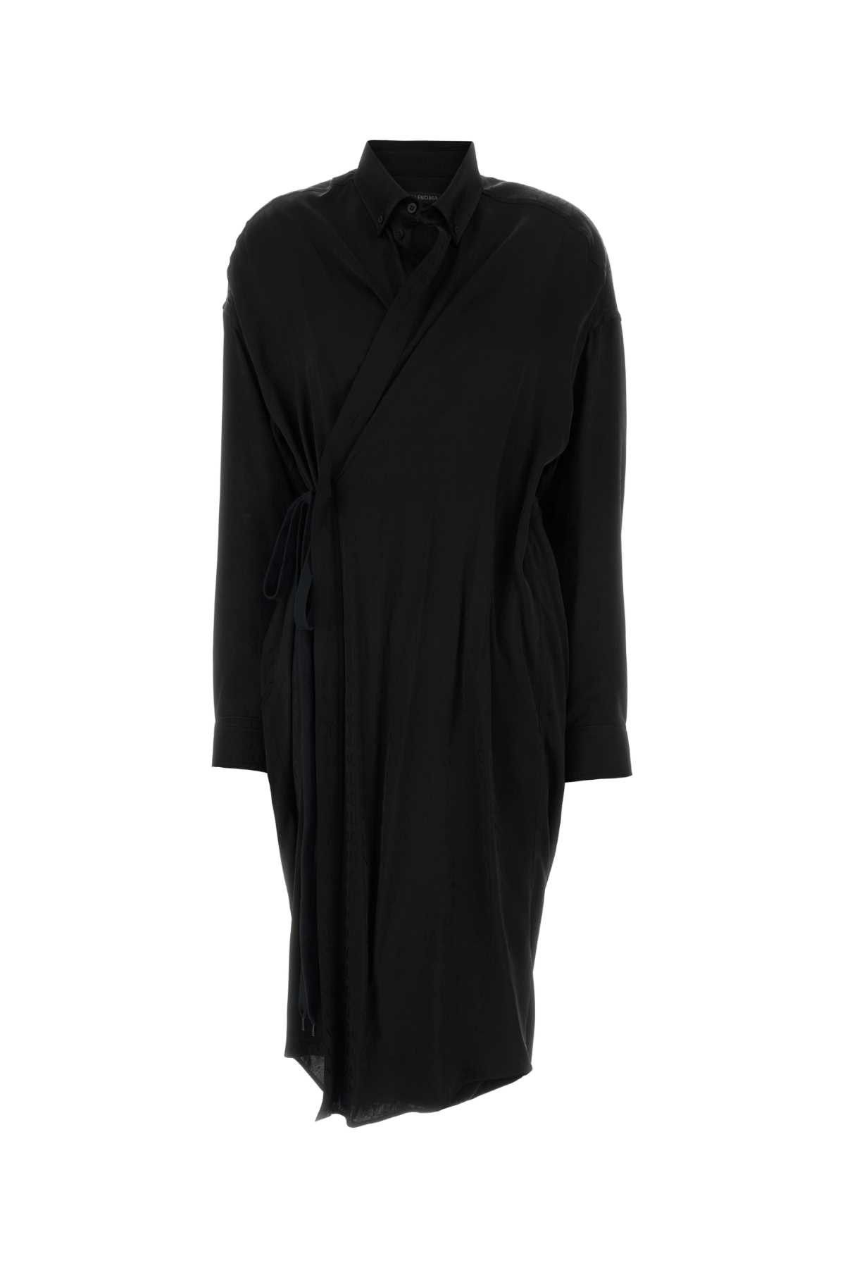 Balenciaga Black Satin Shirt Dress Size S / US 4 / IT 40 - 1 Thumbnail