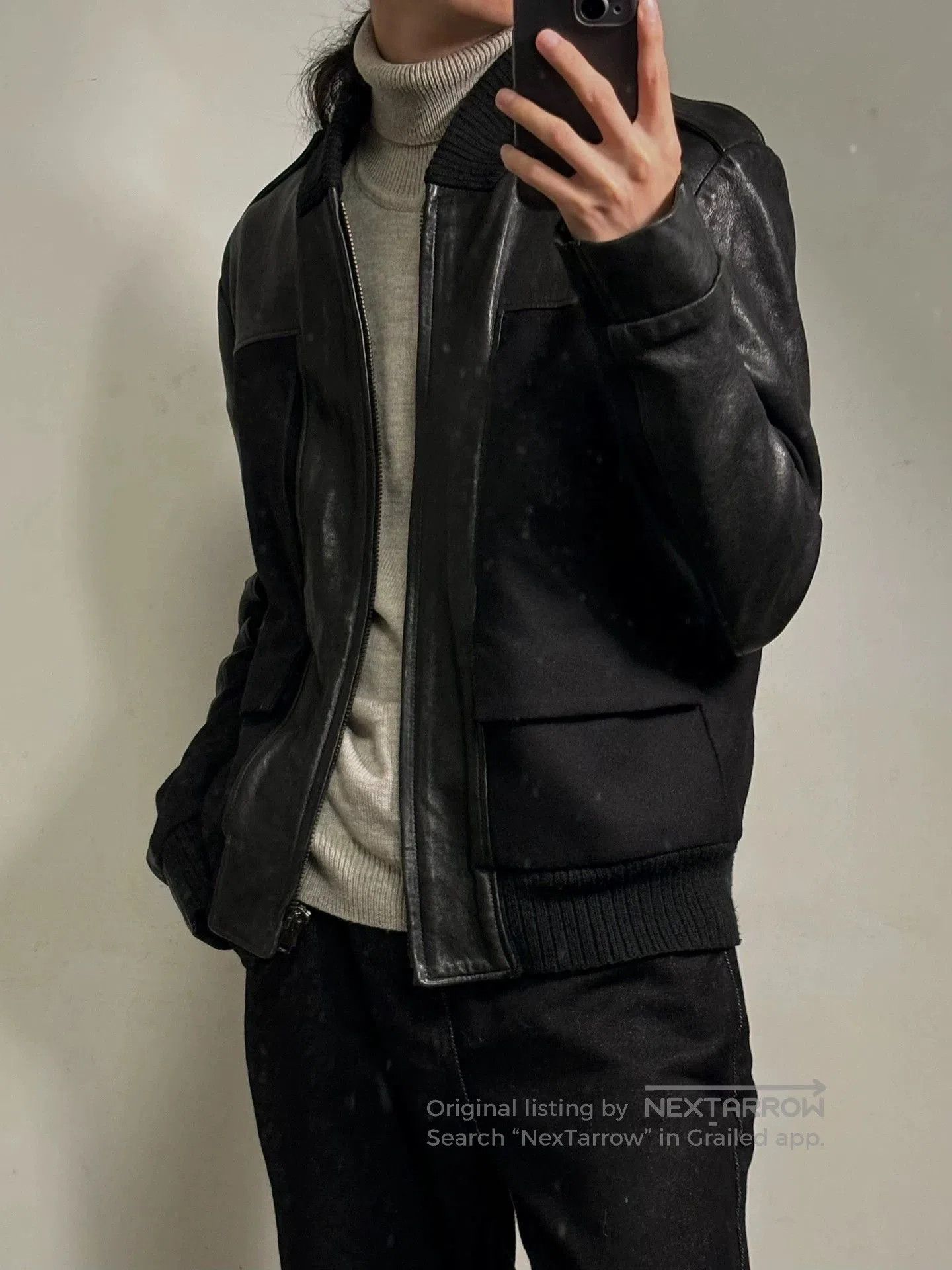Maison Margiela Black Leather er Jacket with Ribbed Trim . Size US M / EU 48-50 / 2 - 2 Thumbnail
