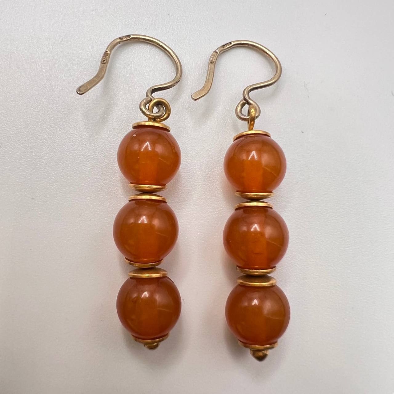Jewelry Vintage USSR Earrings Gold Plated Silver 875 Baltic Amber Size ONE SIZE - 4 Thumbnail